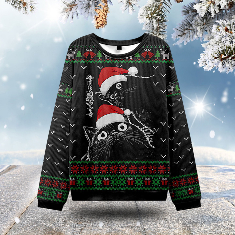 The Cat Is Watching Christmas Ugly Sweater Christmas Apparel Cat Owner Xmas Gifts