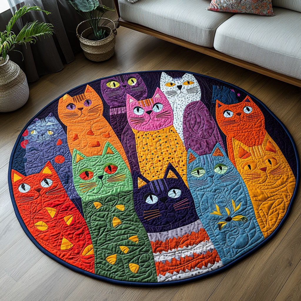 The Cat Parade Quilted Round Mat Entryway Rug Ideas Best Cat Gifts For Christmas