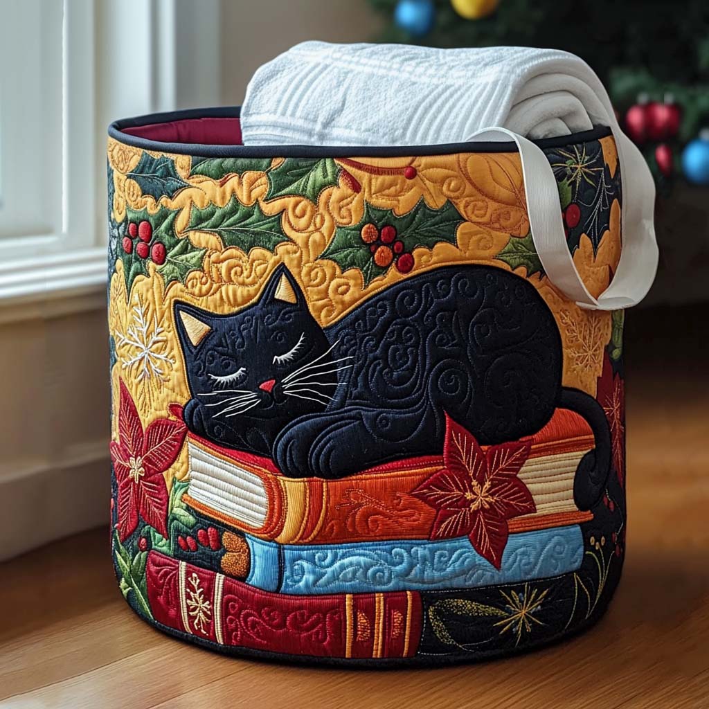 The Cat Who Loved Stories Quilted Laundry Basket Holiday Gift For Laundry Lovers