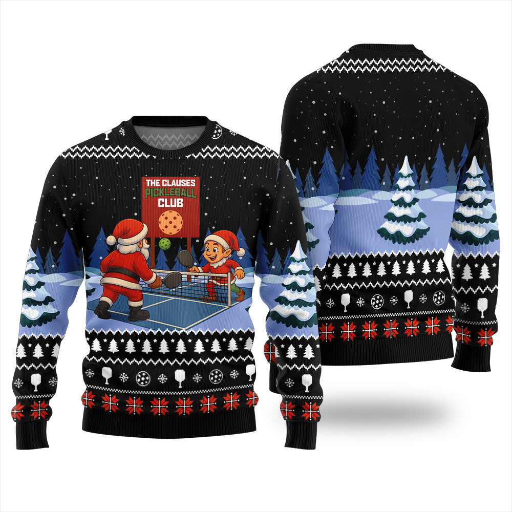 The Clauses Pickleball Club Ugly Christmas Sweater Funny Holiday Sweater for Family Gatherings