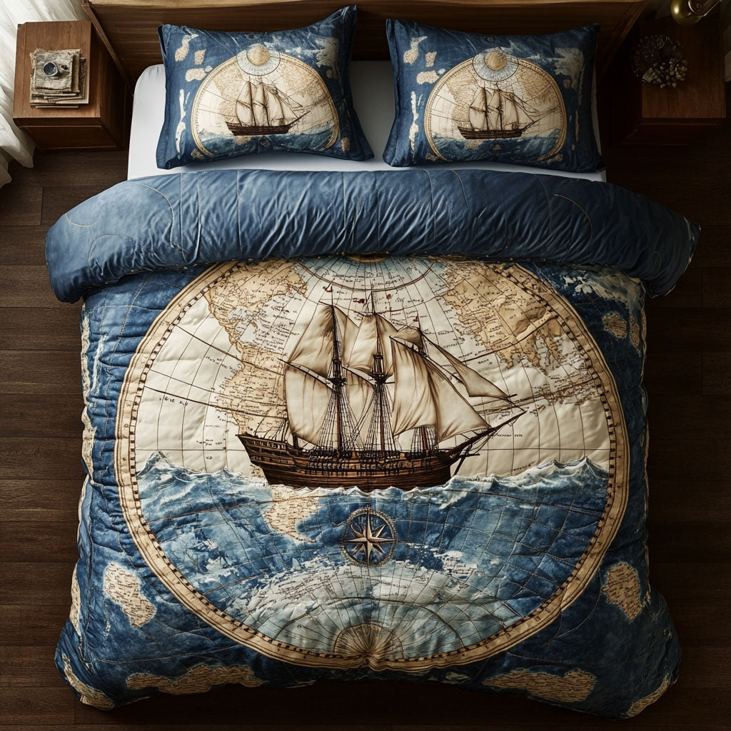 The Compass Call Quilt Bedding Set Full Size Bed Set Adventure Gift for Explorers