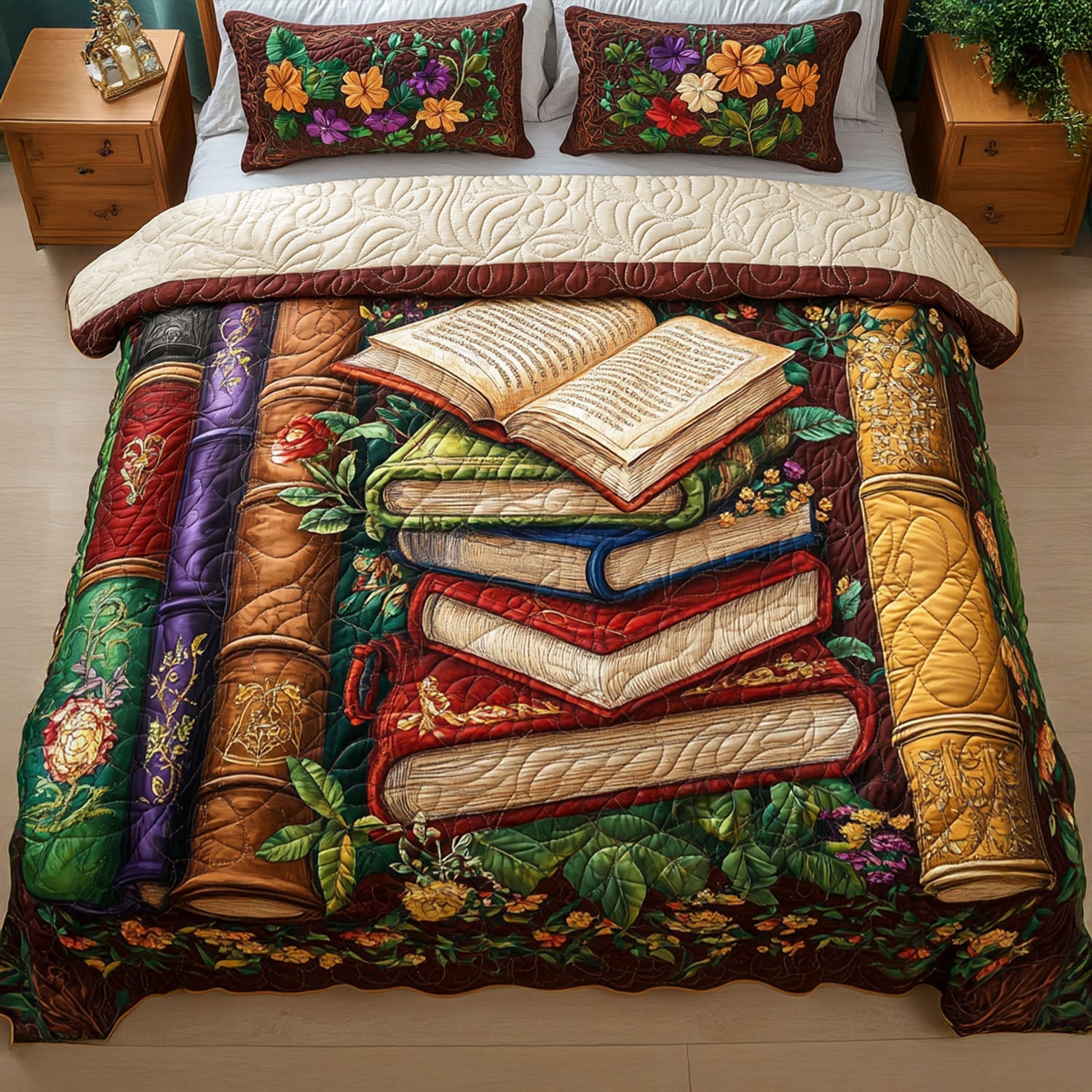 The Cozy Bookstack Quilted Bedding Set Personalized Bedding Set Gift for Couples