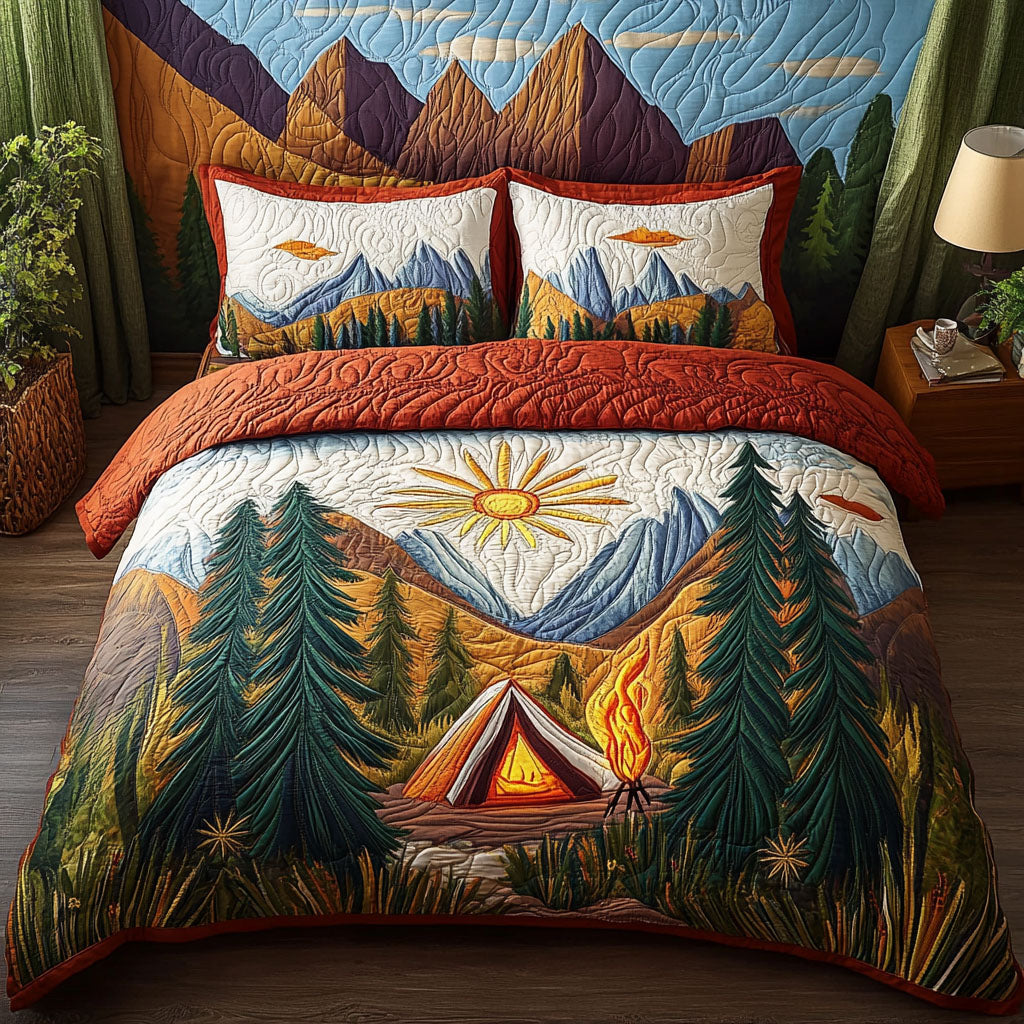 The Cozy Campsite Quilted Bedding Set Bed Decorations Camping Gifts For Him