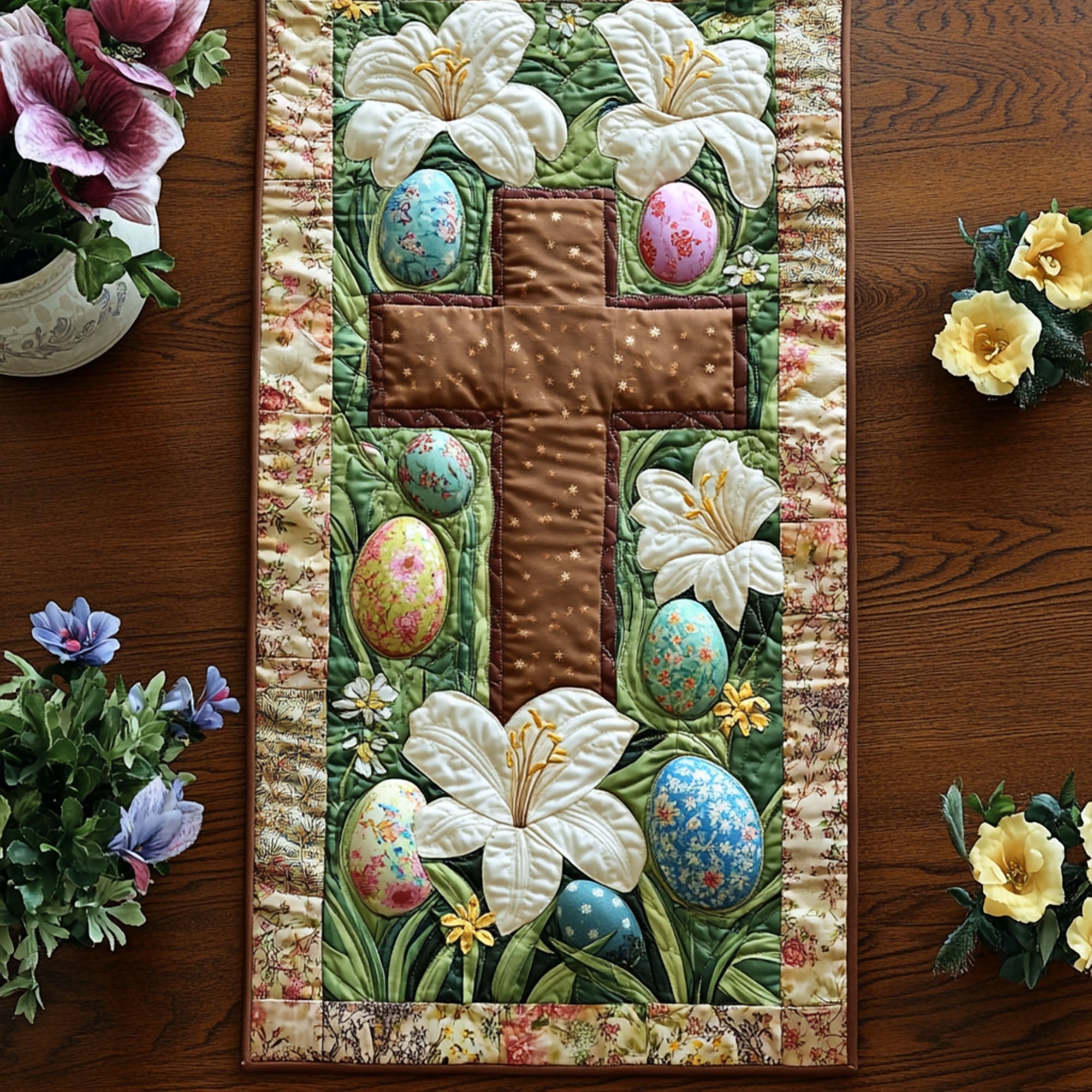 The Cross and The Lily Quilted Table Runner Easter Table Decor Ideas Religious Gift Ideas