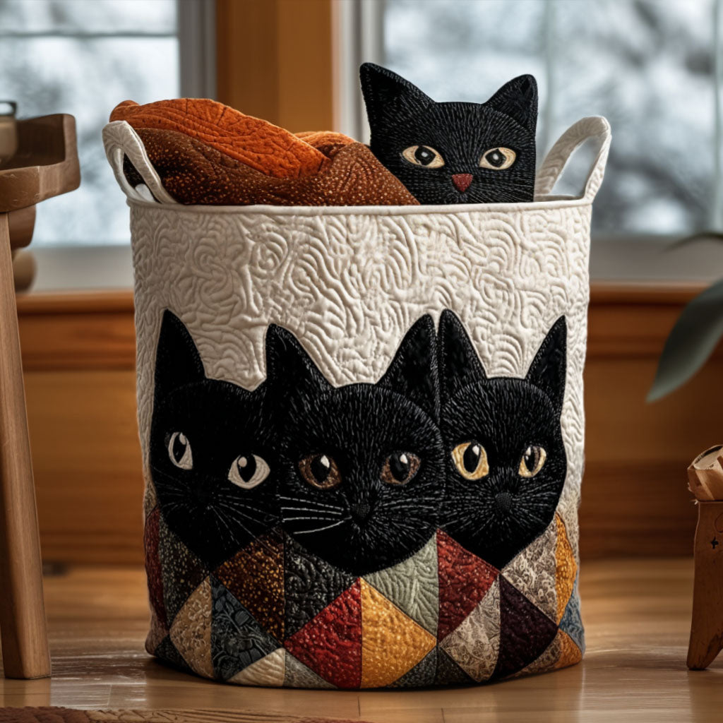 The Curious Cat Quilted Laundry Basket Charming Quilted Laundry Basket Gift for Cozy Homes