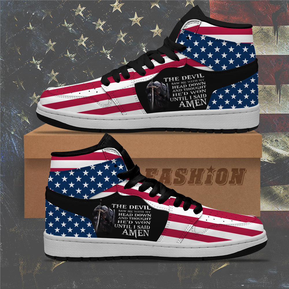 The Devil Saw Me With My Head Down And Thought Sneakers American Flag Shoes Patriotic Merch The Devil Saw Me With My Head Down And Thought Sneakers American Flag Shoes Patriotic Merch