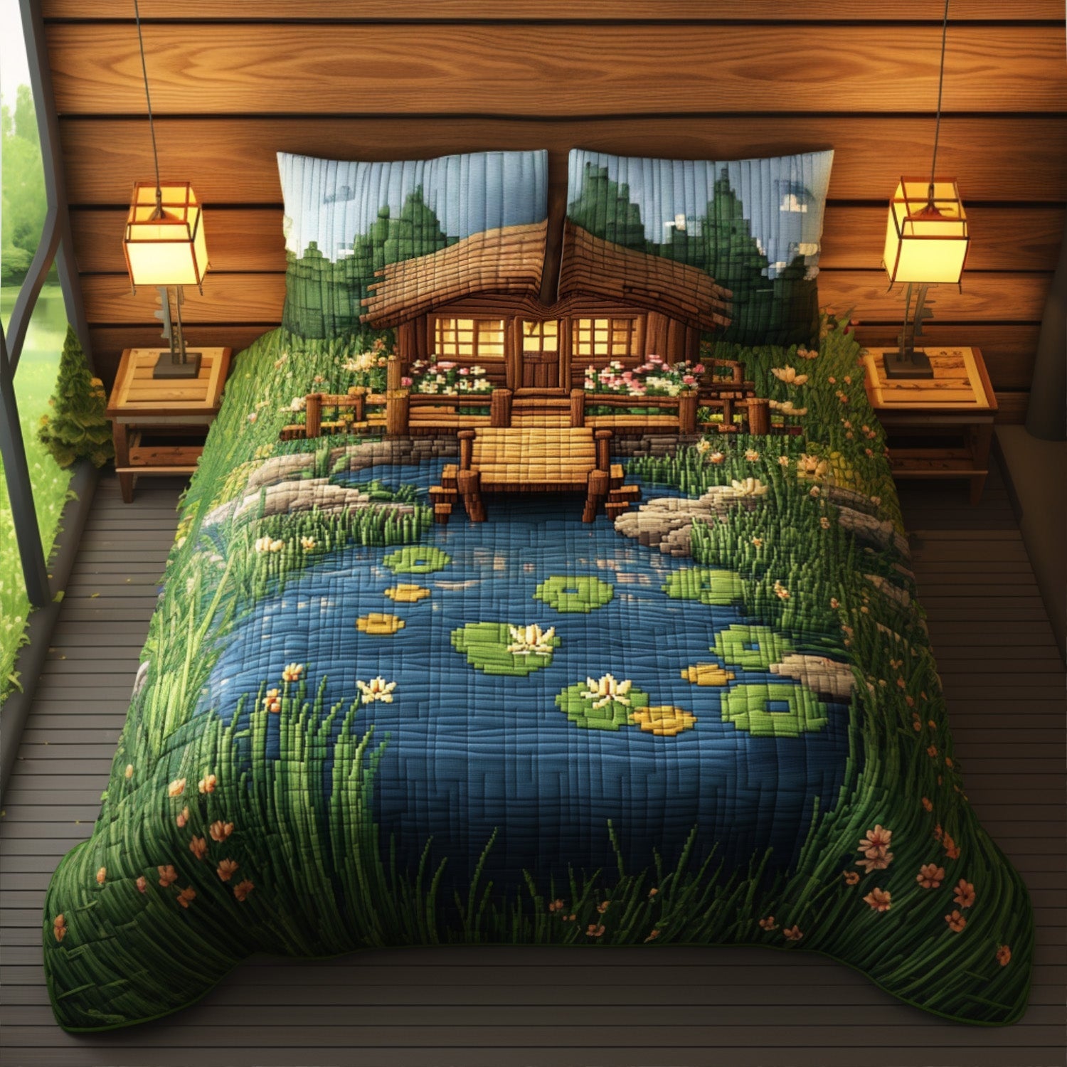 The Dockside Retreat Quilted Bedding Set Cute Bedroom Decor Cool Gifts For Fishing Lovers