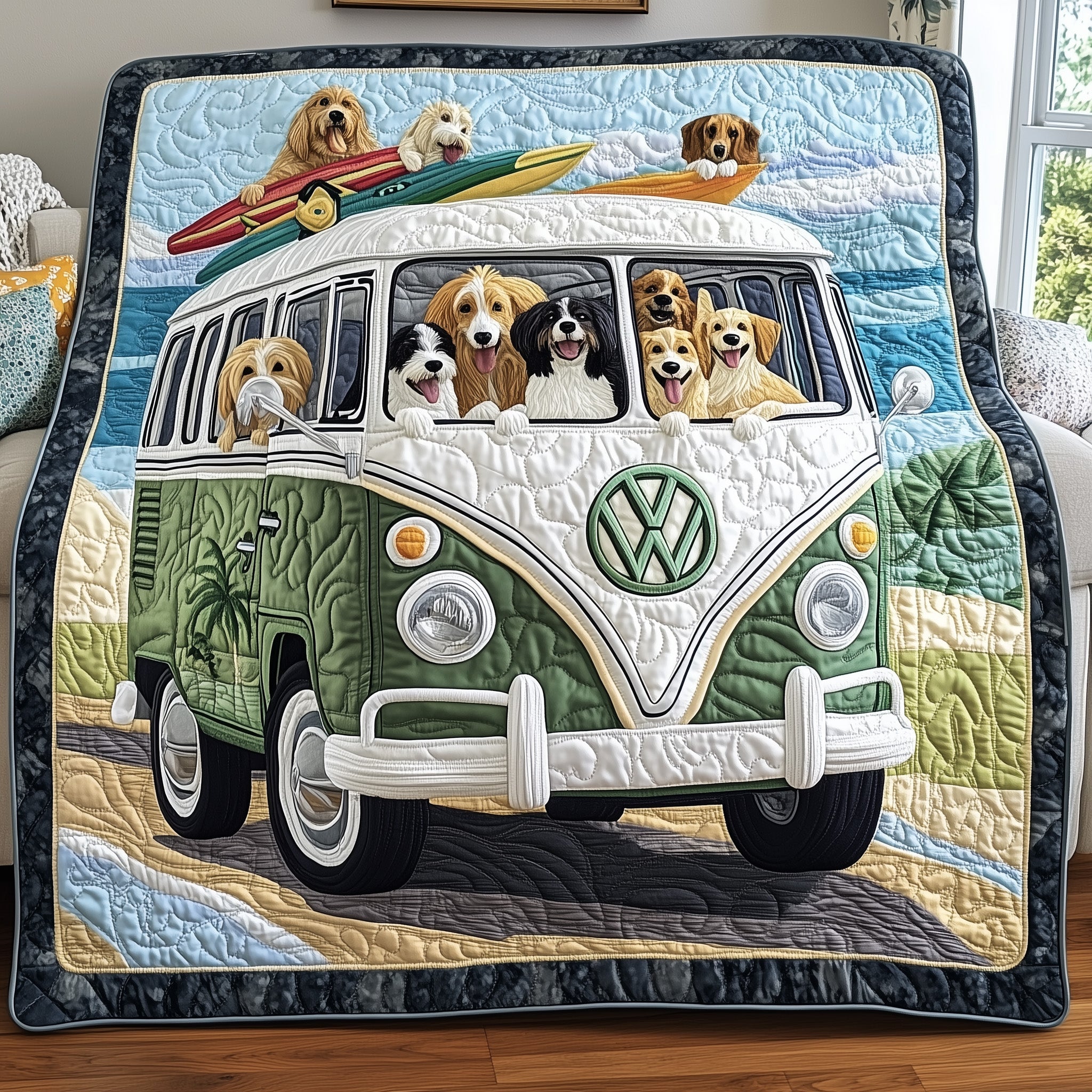 The Doggy Road Trip Quilted Blanket Cute Bed BlanketBest Dog Lovers Gifts For Him Her