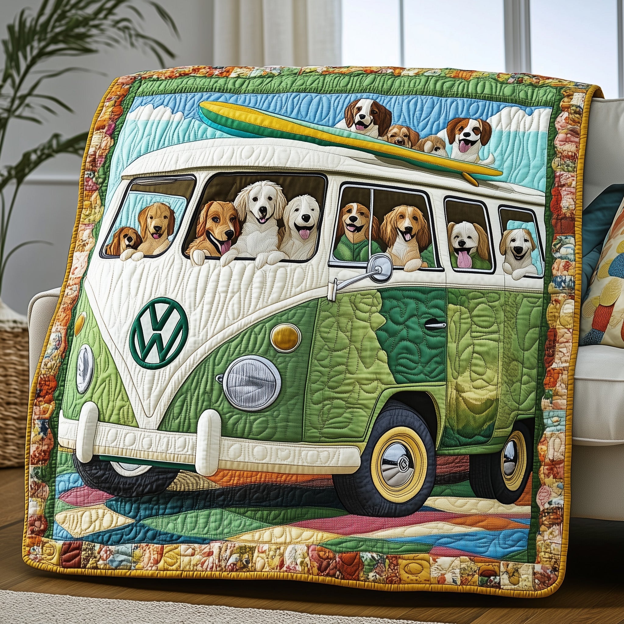 The Doggy Road Trip Quilted Blanket Cute Bed BlanketBirthday Gifts For Dog Lovers