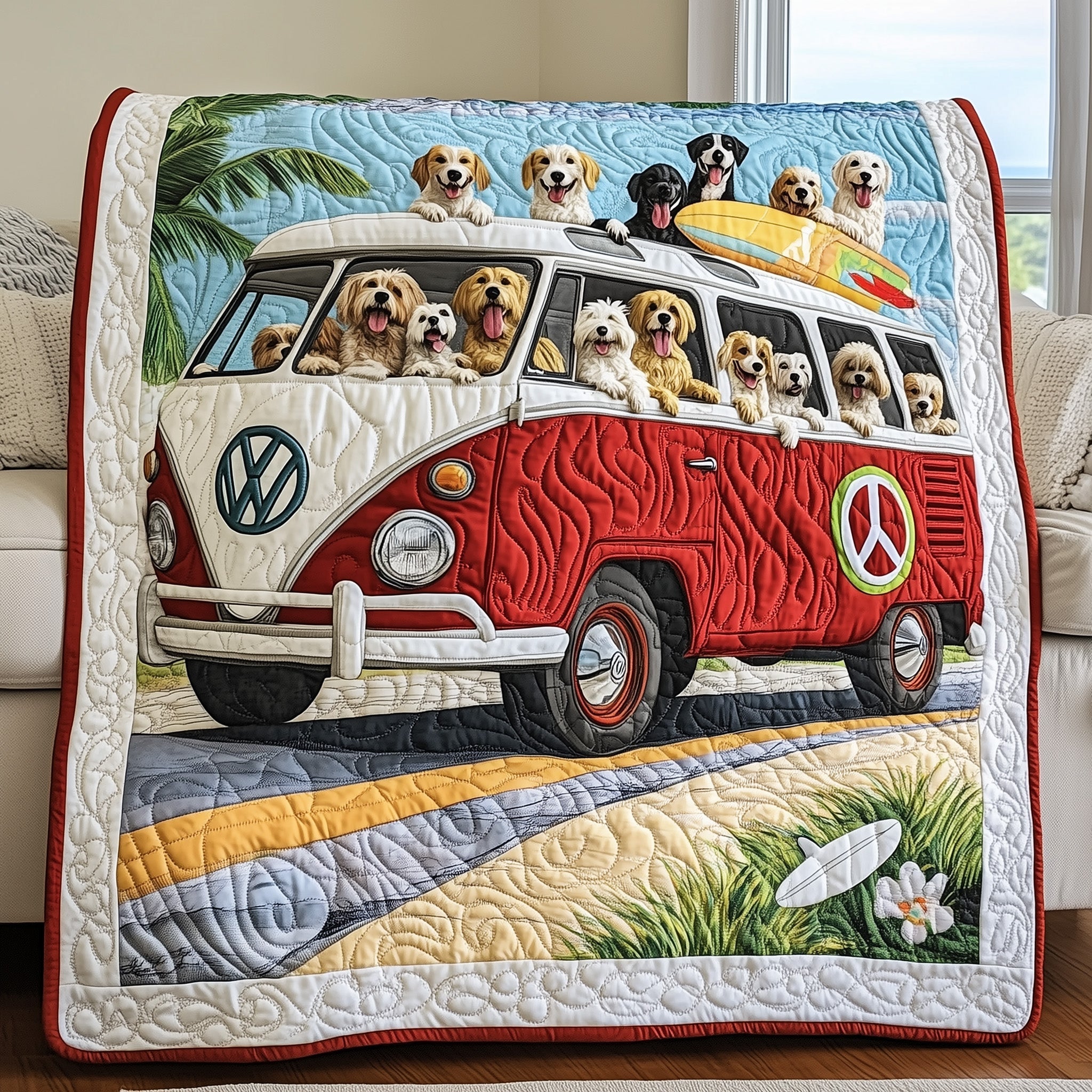 The Doggy Road Trip Quilted Blanket Cute Bed BlanketChristmas Presents For Dog Owners