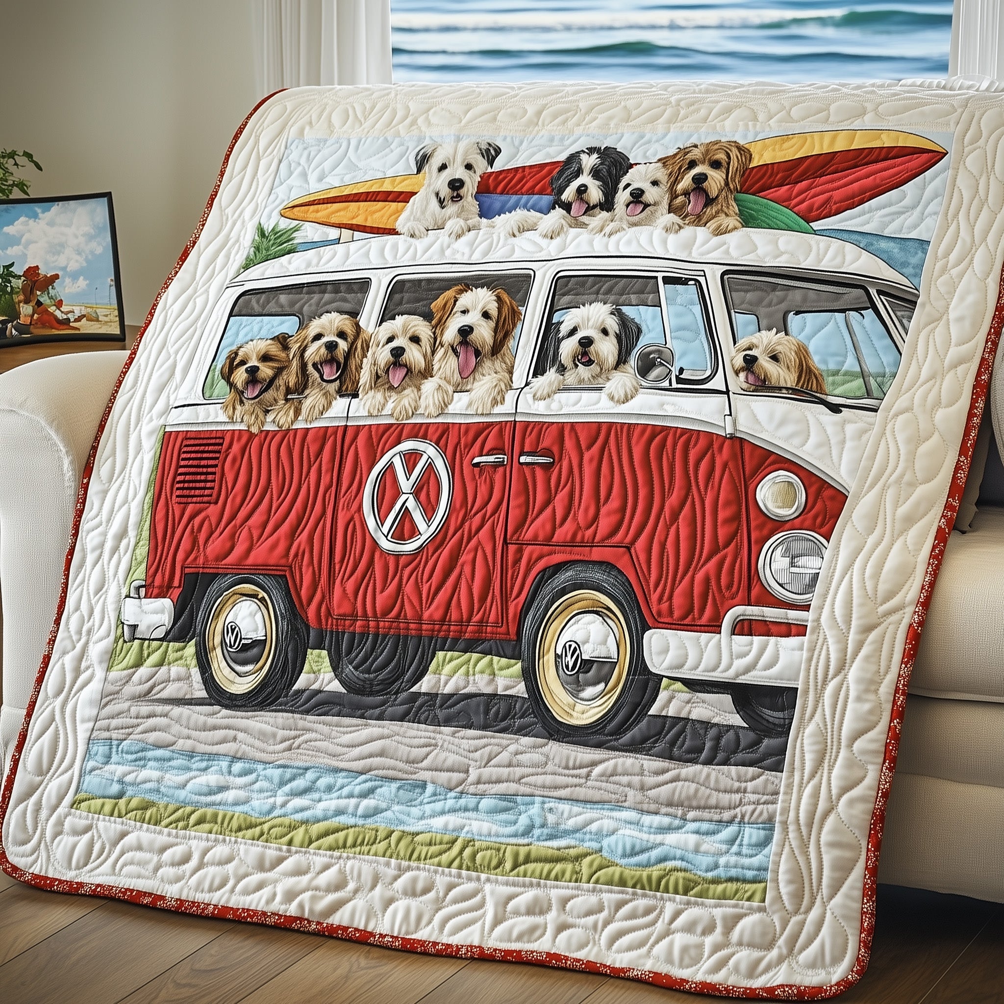 The Doggy Road Trip Quilted Blanket Cute Bed BlanketDog Gift Ideas For Dog Owners