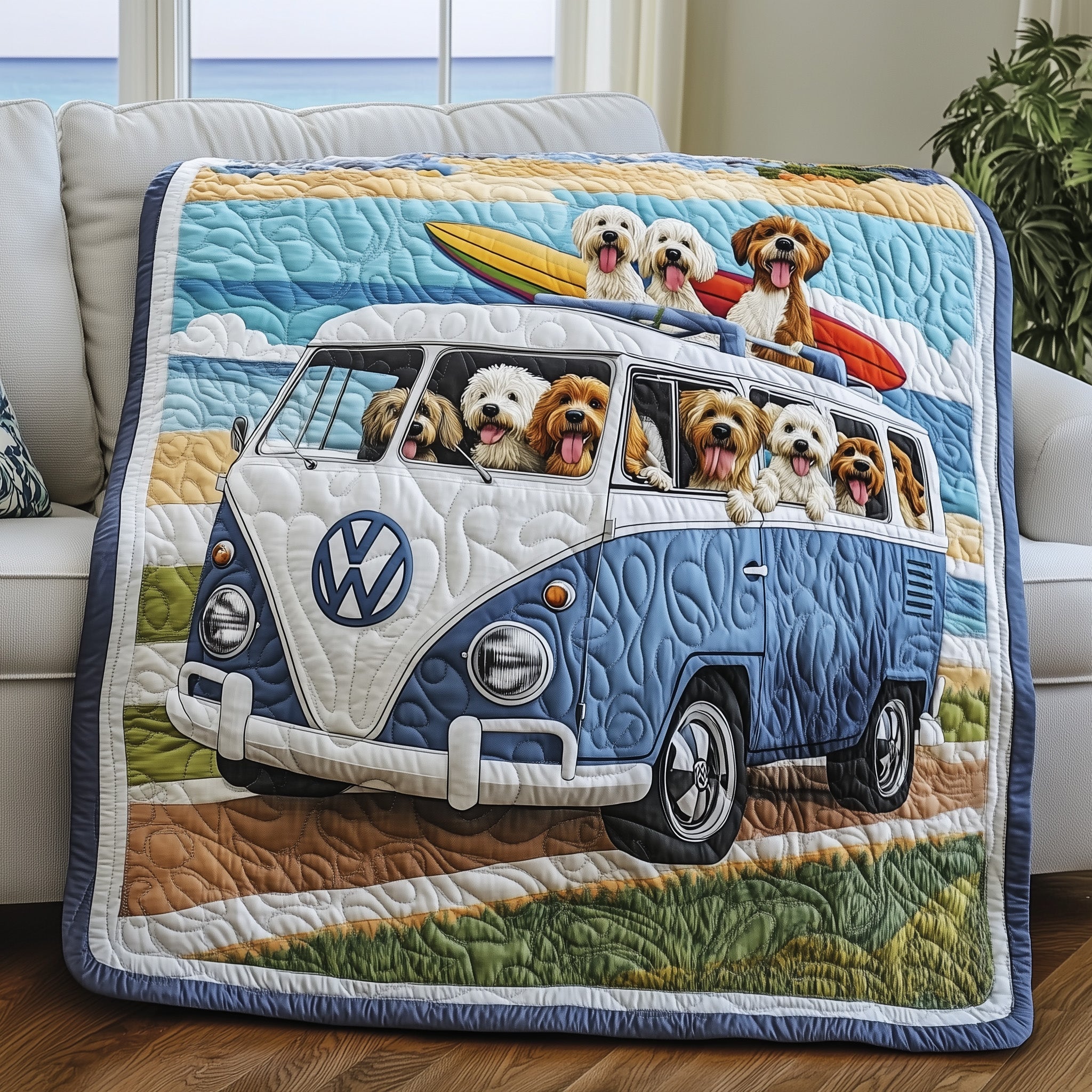The Doggy Road Trip Quilted Blanket Cute Bed BlanketDog Mom Merchandise
