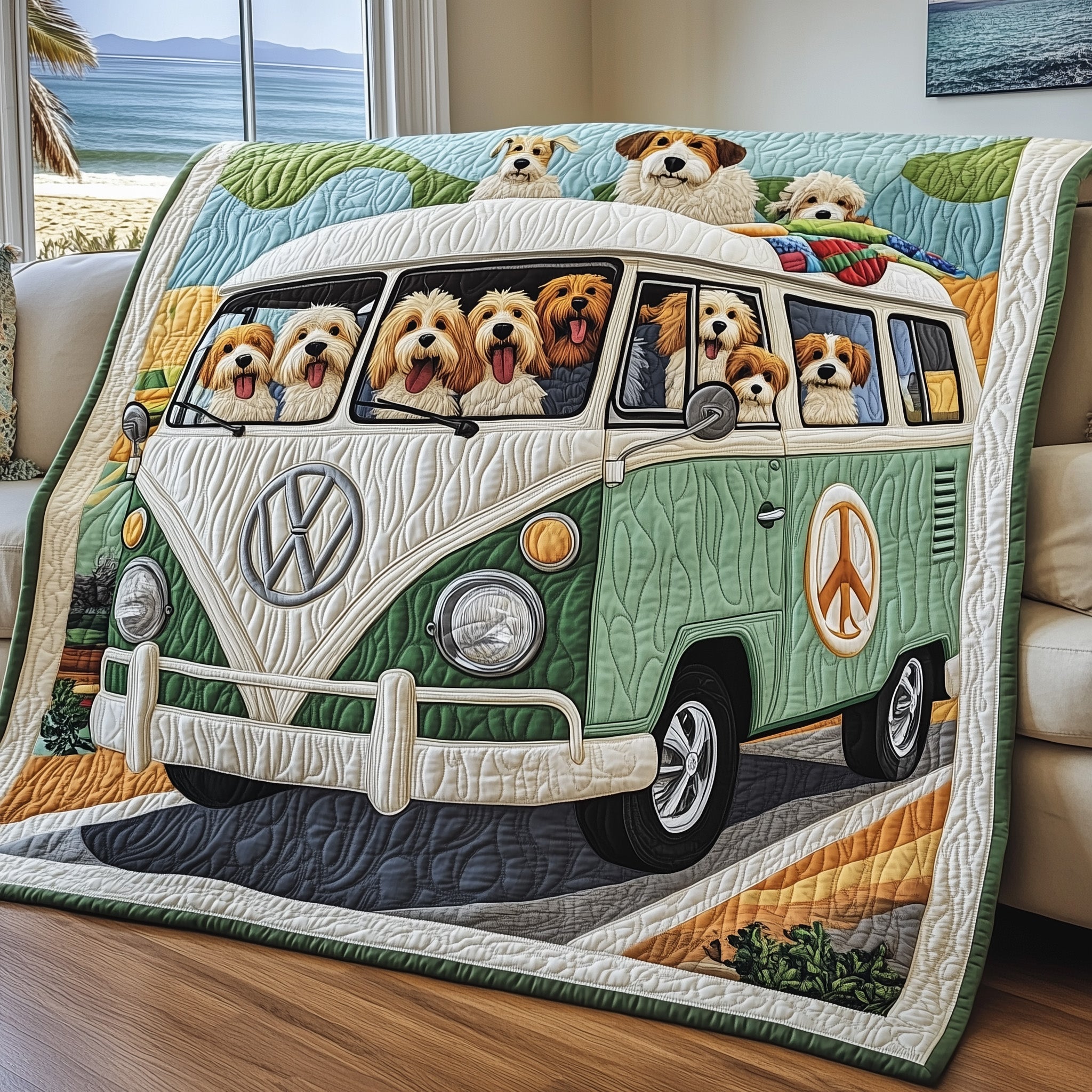 The Doggy Road Trip Quilted Blanket Cute Bed BlanketGift Ideas For Dog Owners