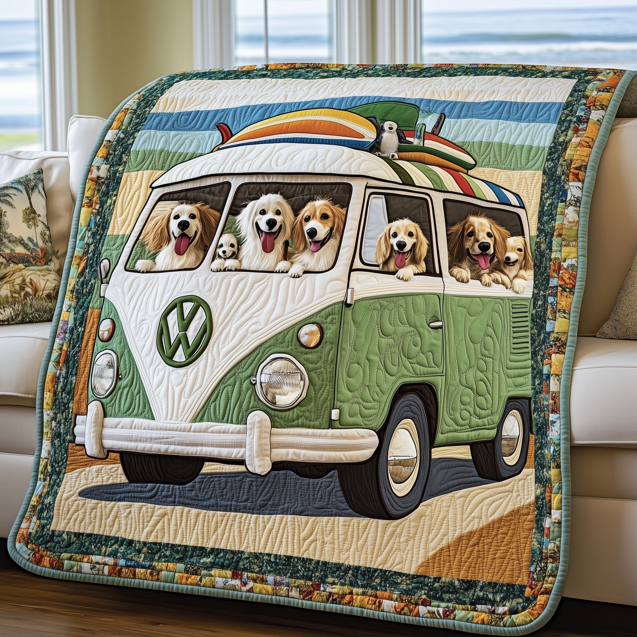The Doggy Road Trip Quilted Blanket Cute Bed BlanketGifts For Dog Lovers