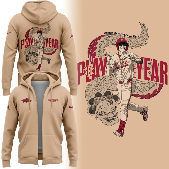 THE DRAGON Wehiwa Aloy Arkansas Baseball Zip Hoodie Fan Merch Razorback Gifts For Men