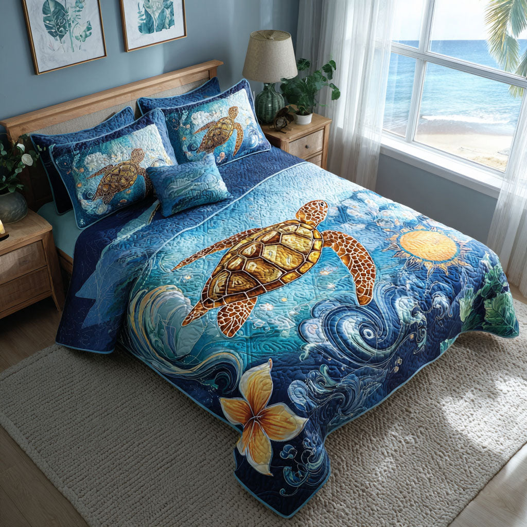 The Driftwood Path Quilted Bedding Set Bed Room Decoration Sea Turtle Themed Gifts