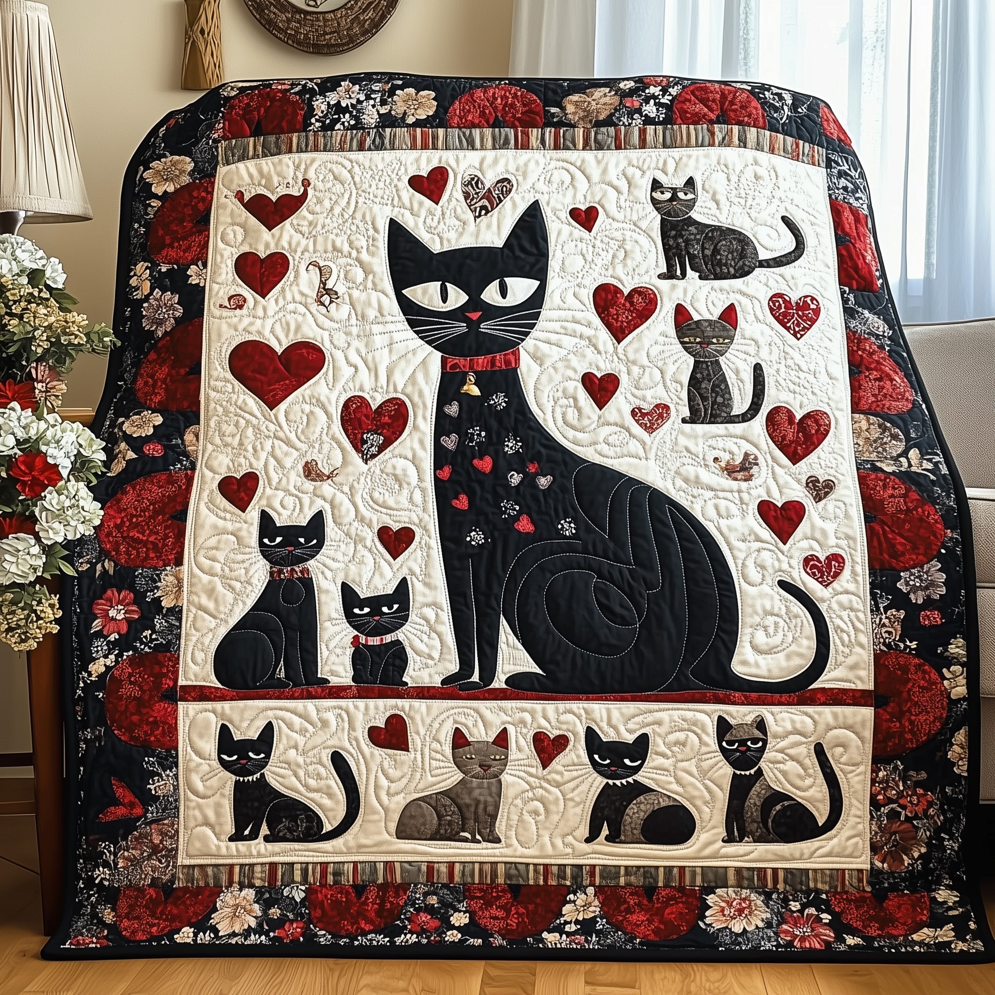 The Enchanted Cats Quilted Blanket Cute Bed BlanketCool Gifts Cat Lovers