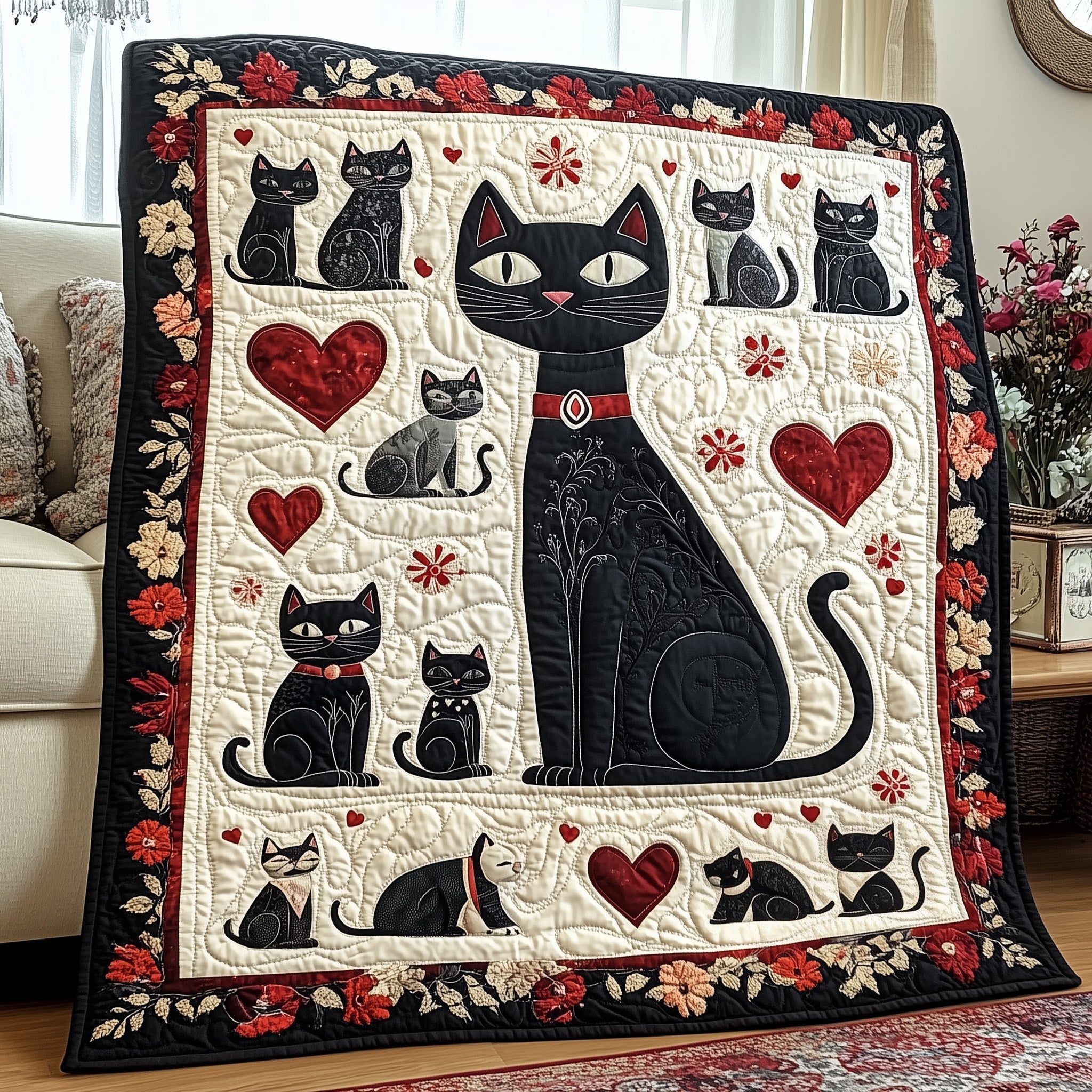 The Enchanted Cats Quilted Blanket Cute Bed BlanketCute Gifts For Cat Lovers