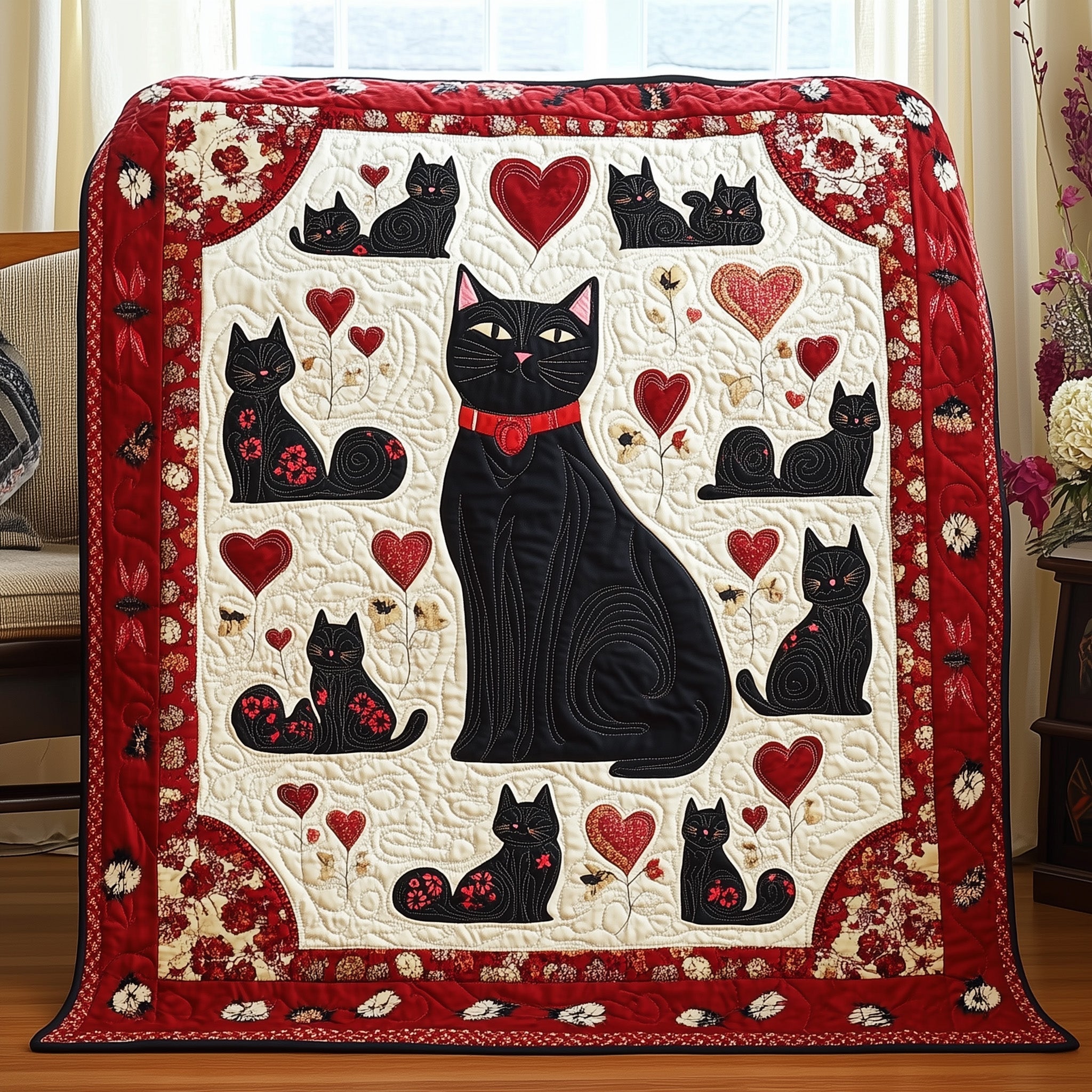 The Enchanted Cats Quilted Blanket Cute Bed BlanketGift Ideas For Cat People