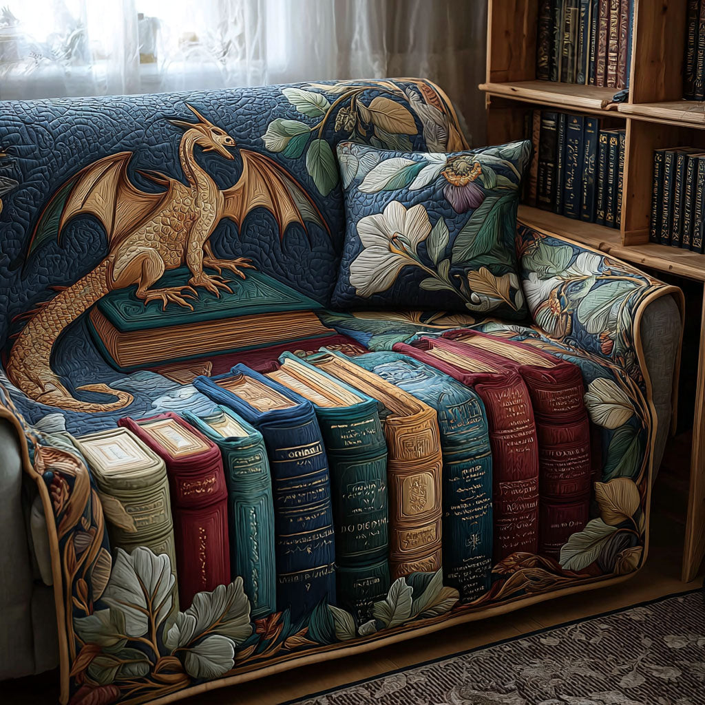 The Enchanted Tome Quilted Sofa Cover Living Room Decor Cool Gifts For Book Lovers