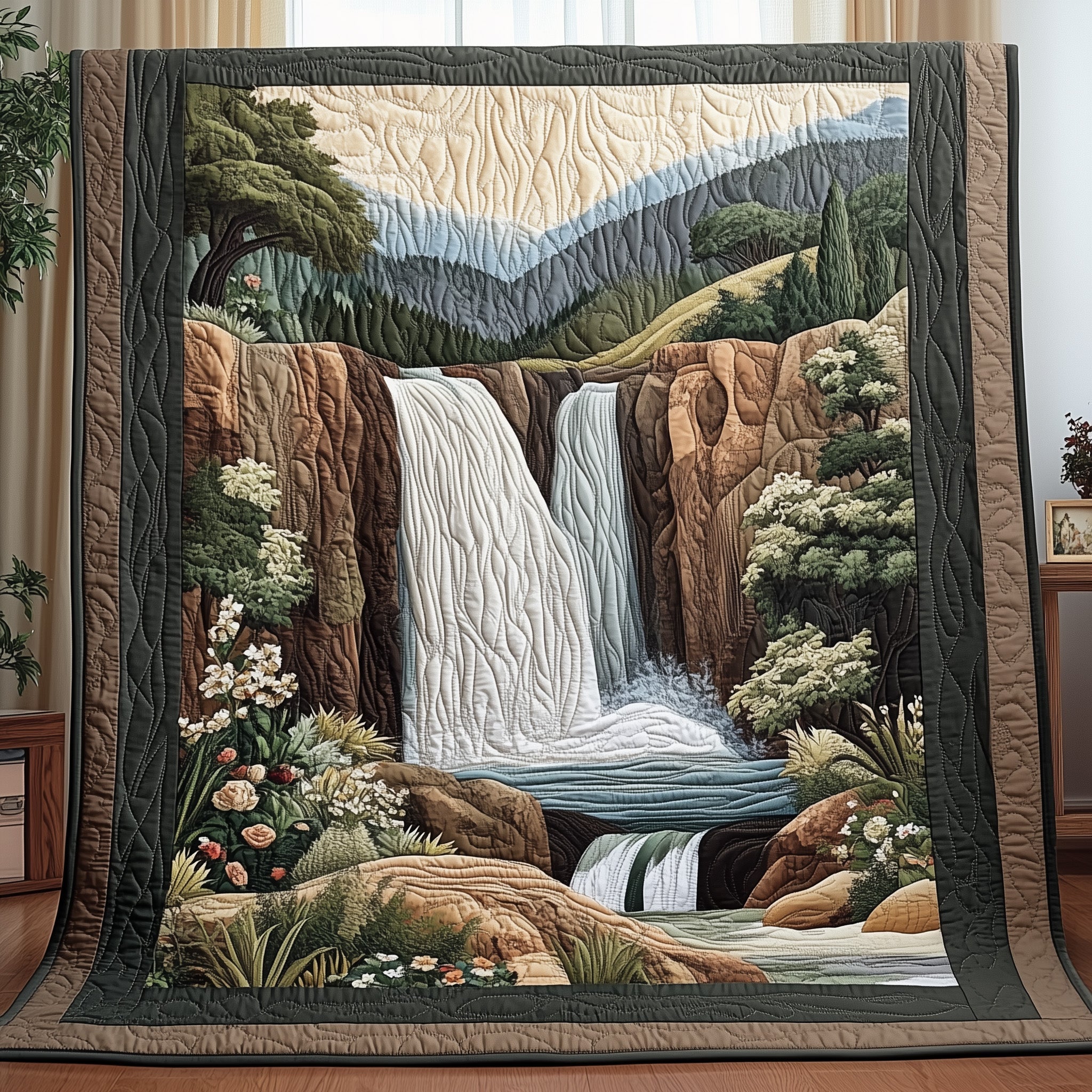 The Enchanted Waterfall Quilted Blanket Nice Throw BlanketGood Gifts For Women