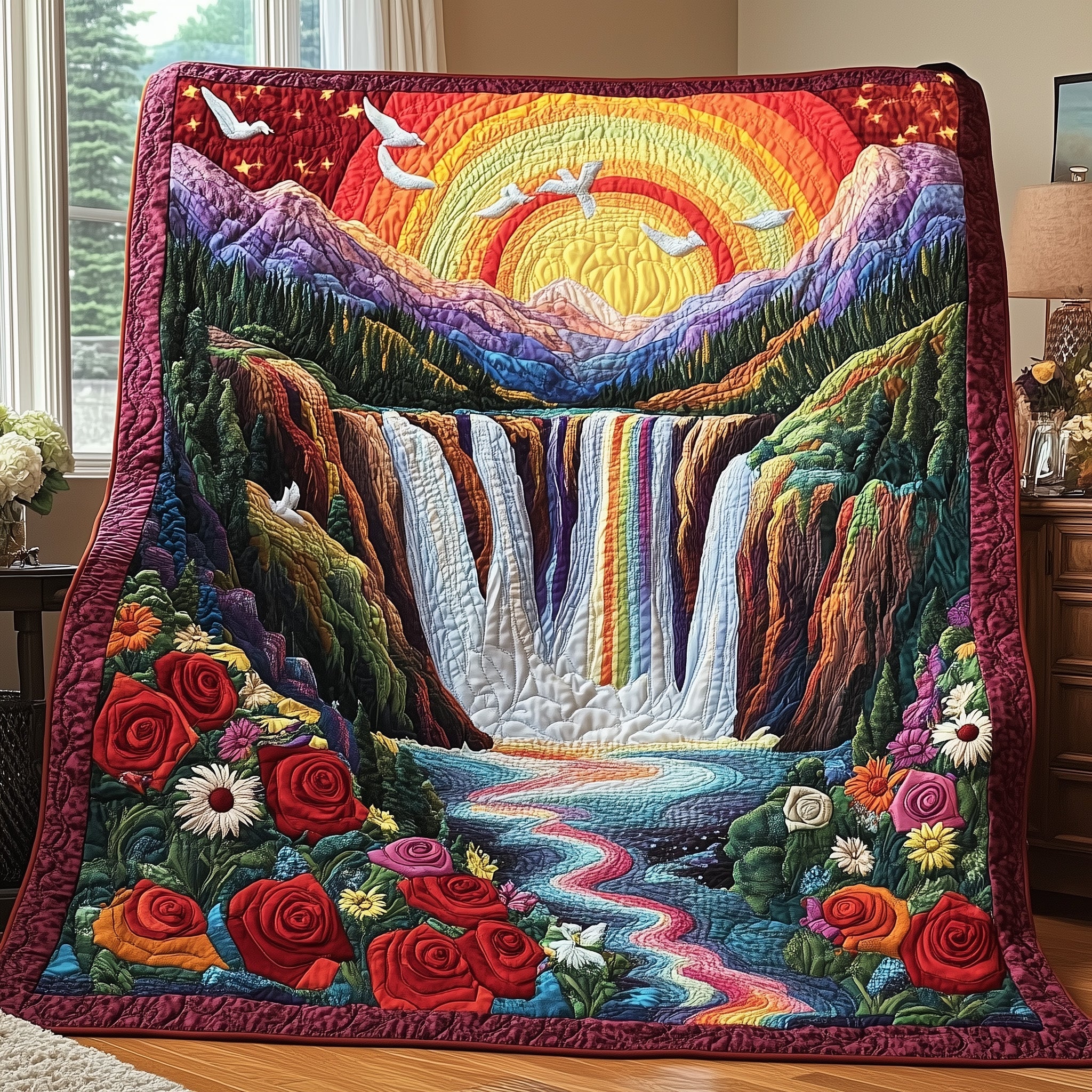 The Enchanted Waterfall Quilted Blanket Nice Throw BlanketGreat Birthday Gifts For Her