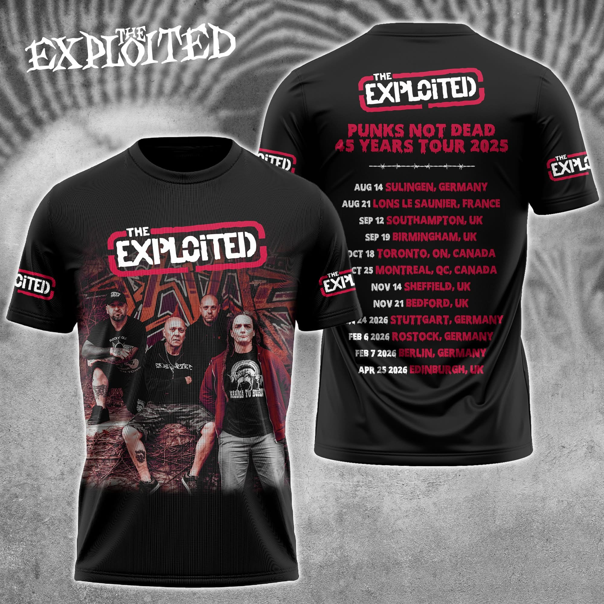 The Exploited Punks Not Punks Not Dead 45 Years Tour Merch 2025 T-Shirt Concert Fan Gifts
