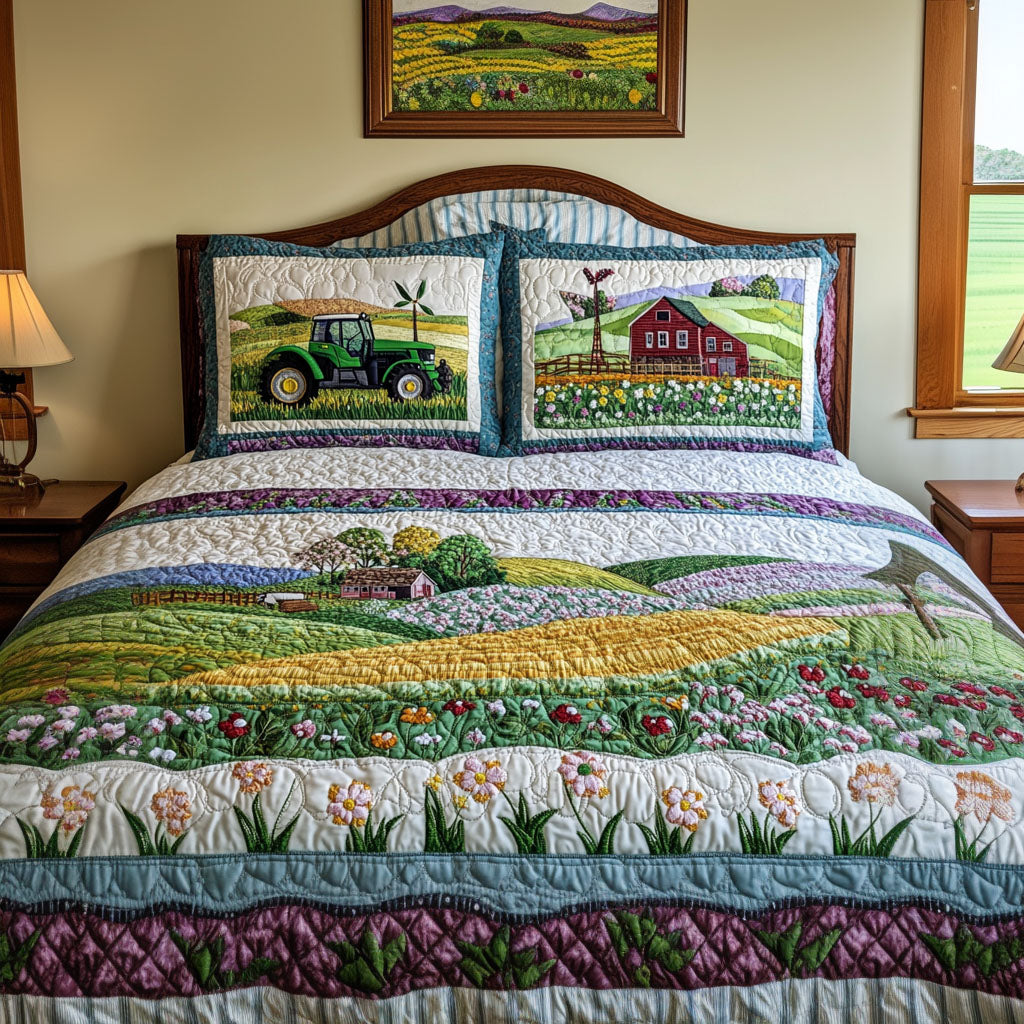 The Farmlands Quilted Bedding Set Best Bedspread Set Tractor Gifts Adults