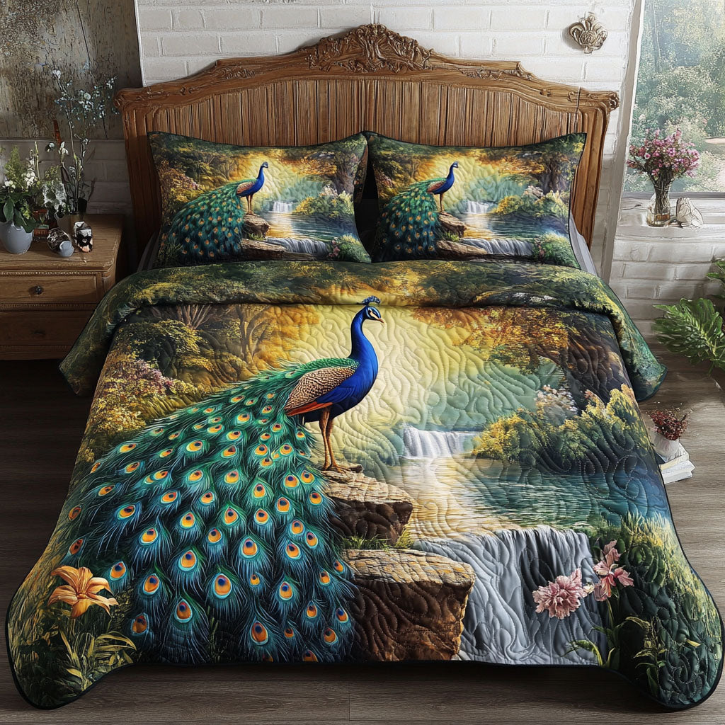 The Feathered Oasis Quilted Bedding Set Bedroom Decor Beautiful Peacock Items