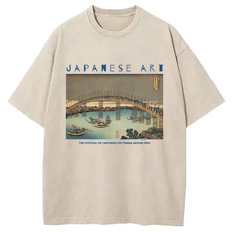 The Festival of Lanterns on Temma Bridge Washed T-Shirt Cool Urban Street Style Shirt Gifts For BFF The Festival of Lanterns on Temma Bridge Washed T-Shirt Cool Urban Street Style Shirt Gifts For BFF