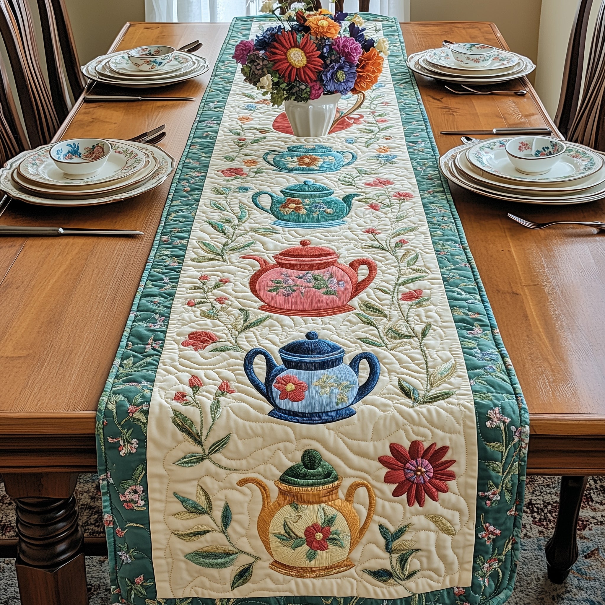 The Floral Teatime Quilted Table Runner Table Runner for Holiday Gatherings