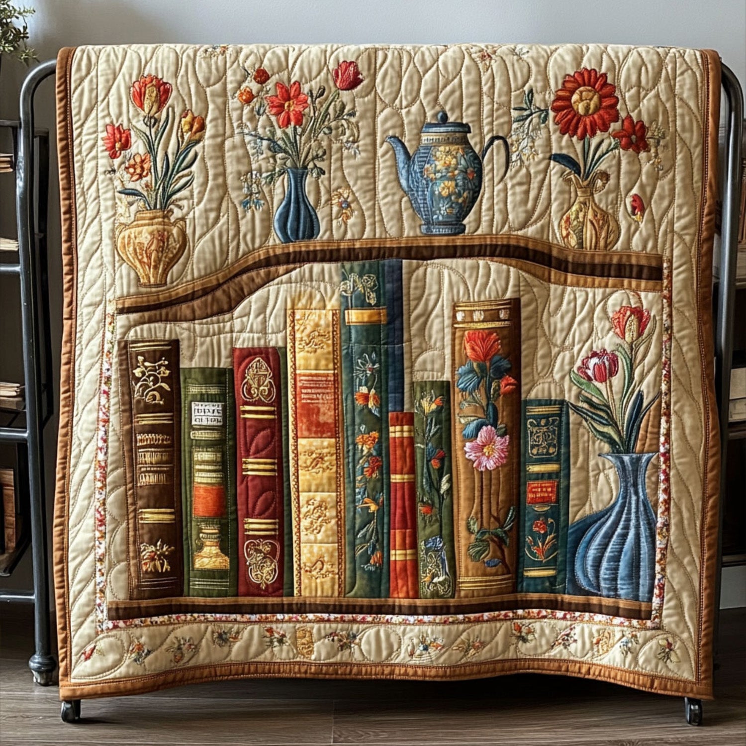 The Flowered Library Quilted Blanket Cute Throw Blanket Best Gifts For Book Readers