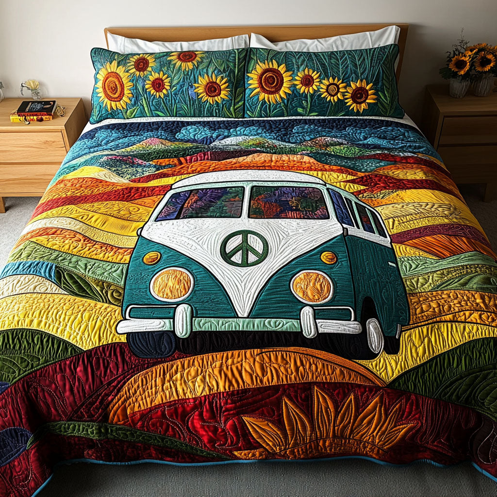 The Free Spirit Van Quilted Bedding Set Cute Room Decor Christmas Gift Ideas For Hippies