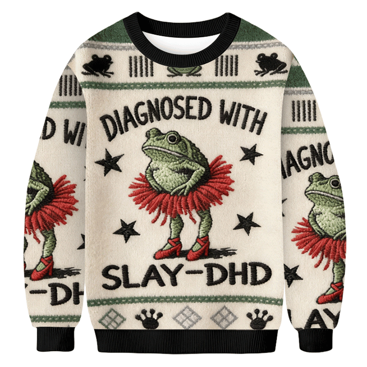 The Frog Diagnosed With Slay Dhd Frog Ugly Sweater Holiday Clothing Xmas Gifts For Frog Lovers
