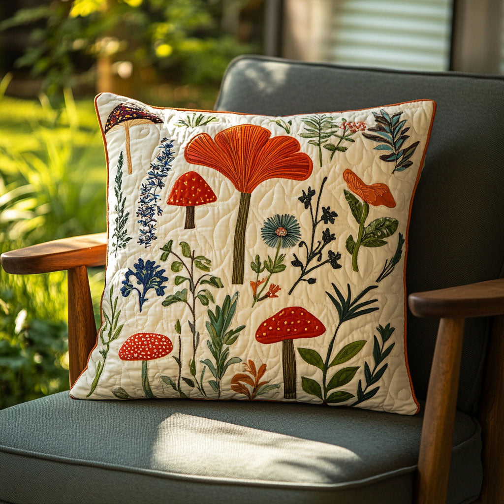 The Fungal Patch Quilted Pillow Case Decorative Pillow Covers Mushroom Lover Gifts
