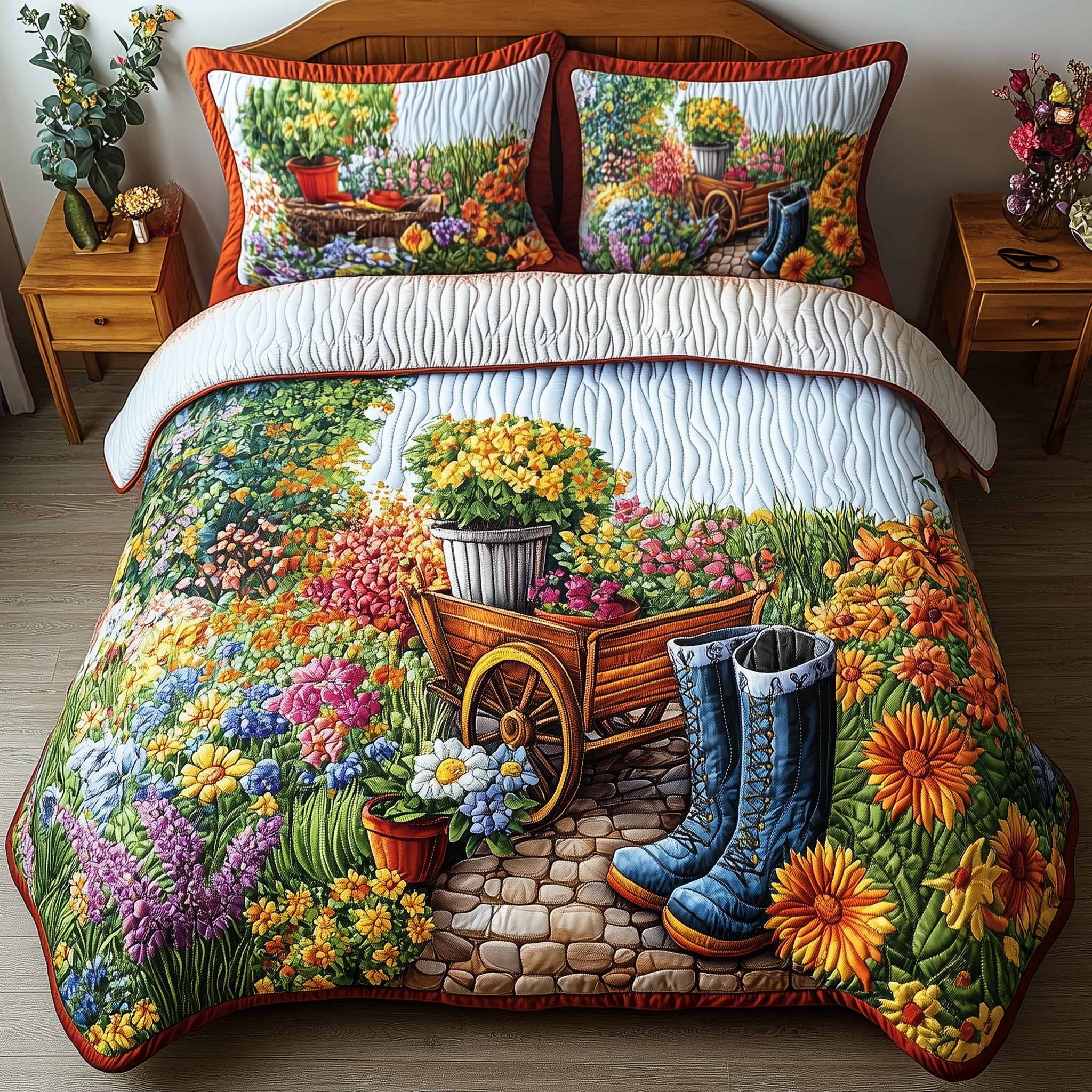 The Garden Path Quilted Bedding Set Duvet Cover Bed Sheet Gardening Gifts For Women