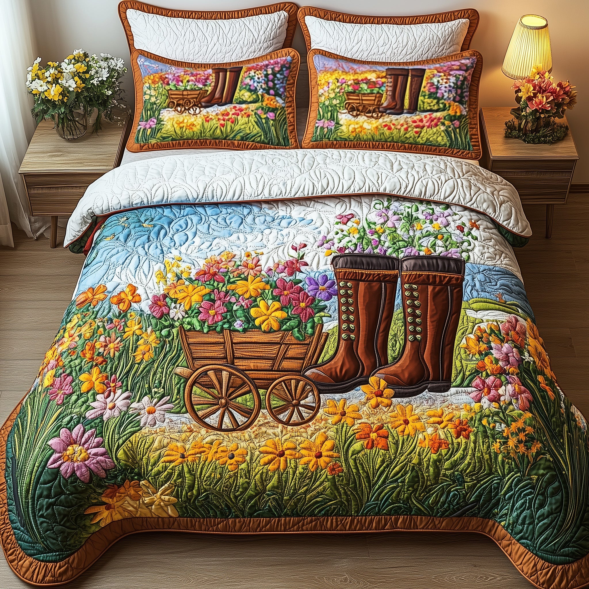 The Garden Path Quilted Bedding Set Duvet Cover Bed Sheet Gift For Gardening Lovers