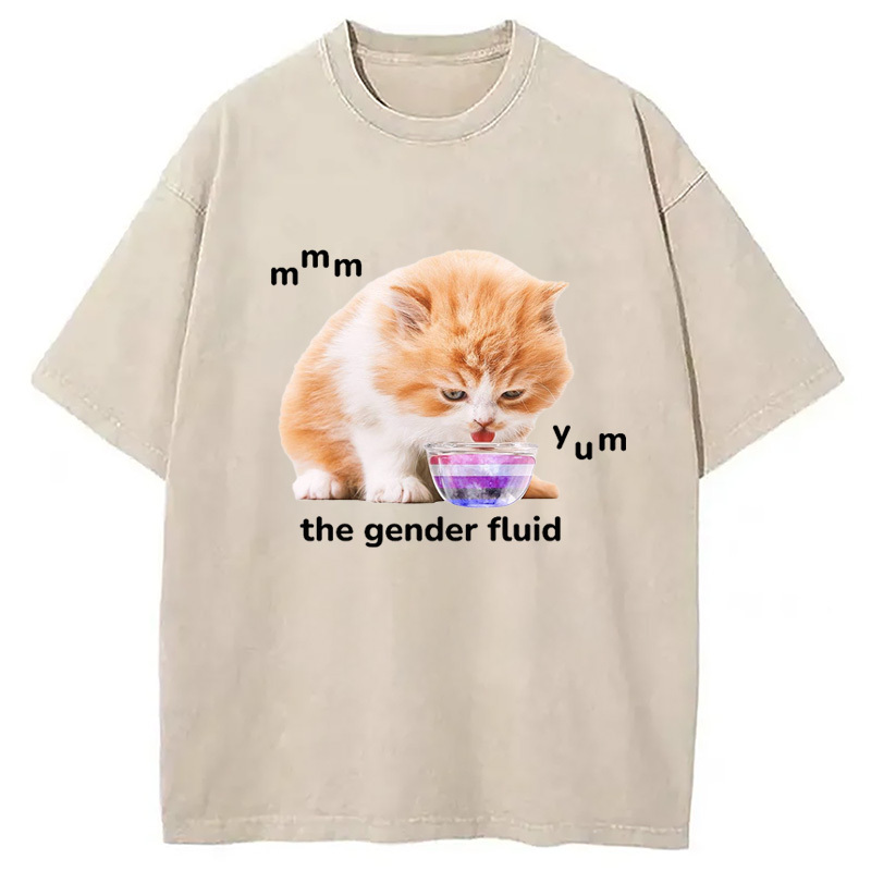 The Gender Fluid Cat Washed T-Shirt Trendy Aesthetic Graphic Apparel Gifts For Friends The Gender Fluid Cat Washed T-Shirt Trendy Aesthetic Graphic Apparel Gifts For Friends