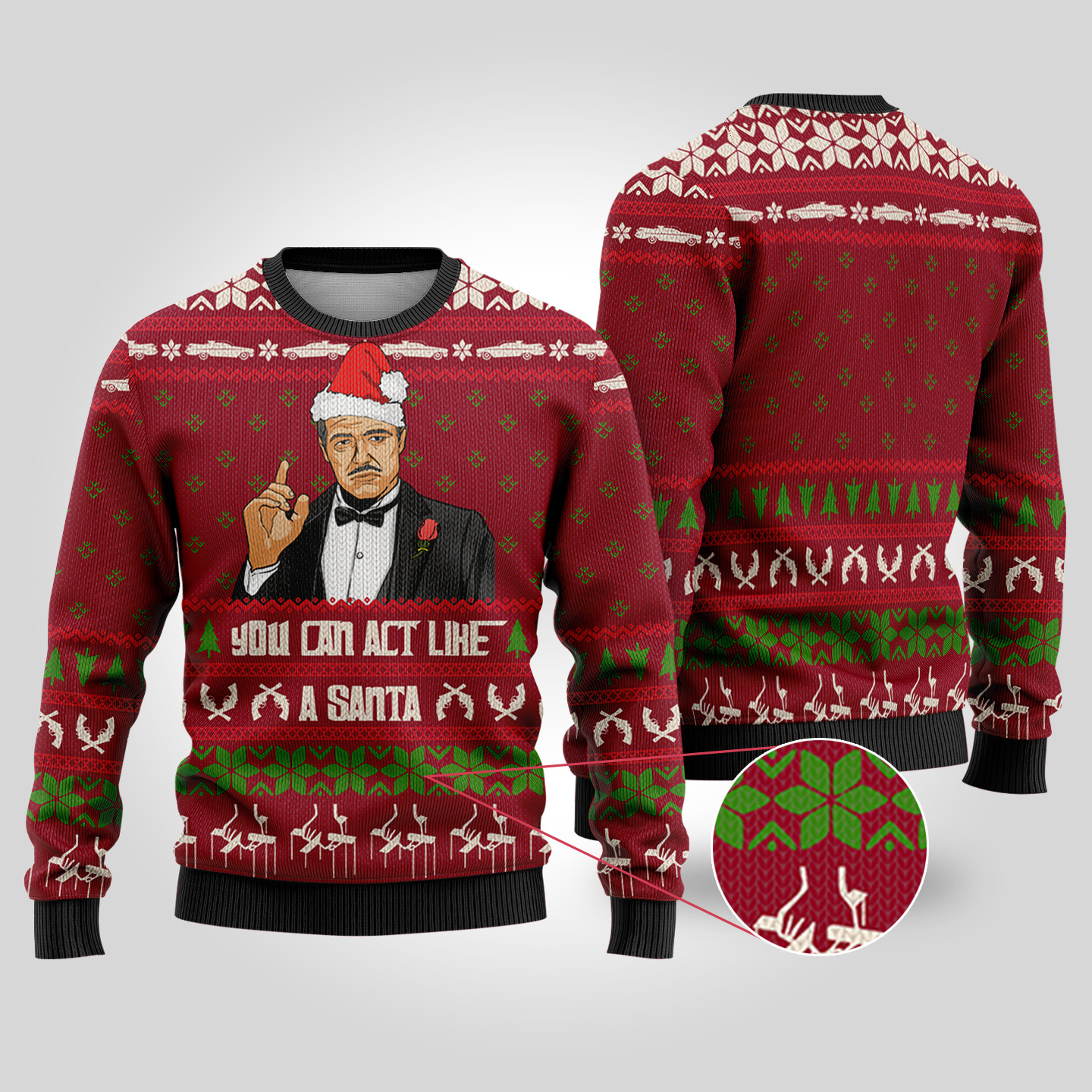 The Godfather Ugly Christmas Sweater Cardinal Red Best Christmas Merch Gift for Family and Friends