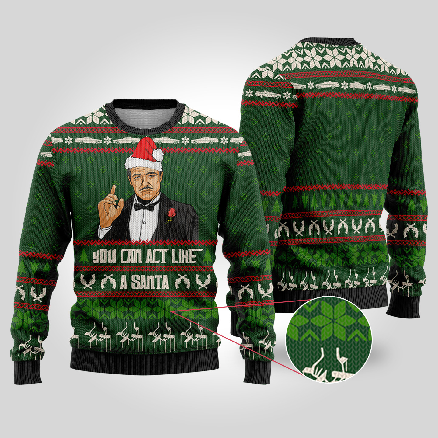The Godfather Ugly Christmas Sweater Forest Green Seasonal Gift Merch for Cozy Christmas Vibes
