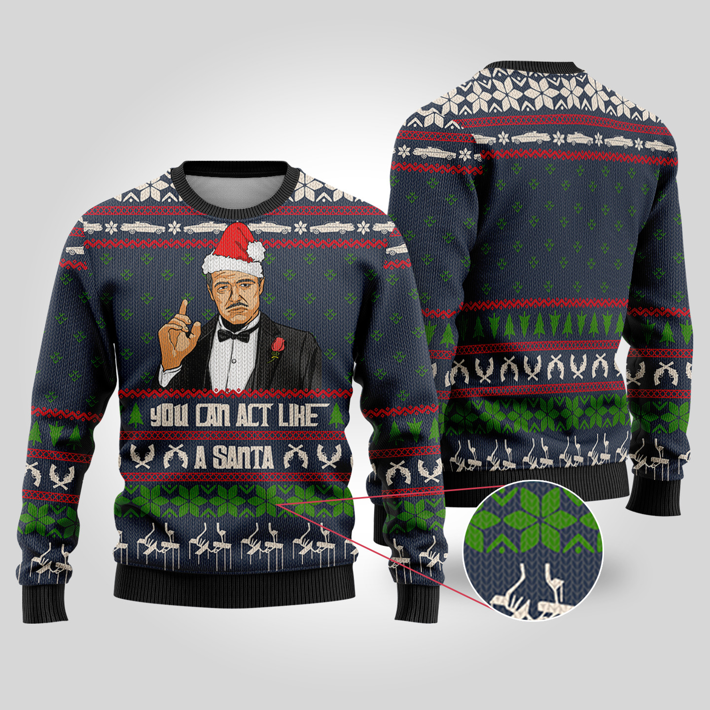 The Godfather Ugly Christmas Sweater Navy Trendy Winter Sweatshirt for Cozy Moments