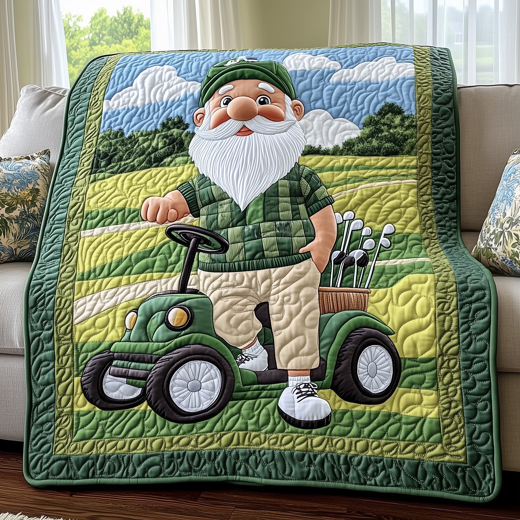 The Golfing Gnome Quilted Blanket Nice Throw BlanketGolf Birthday Gifts