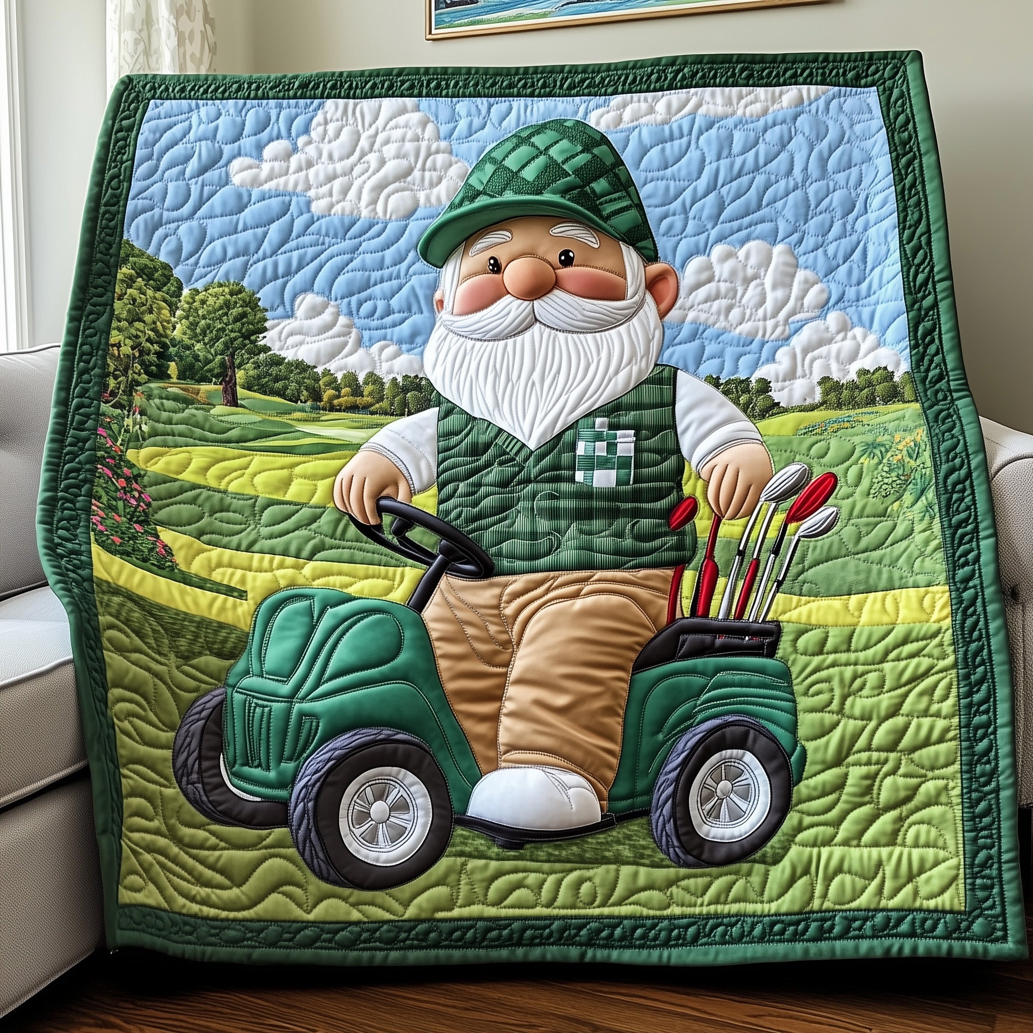 The Golfing Gnome Quilted Blanket Nice Throw BlanketRetirement Golf Gifts