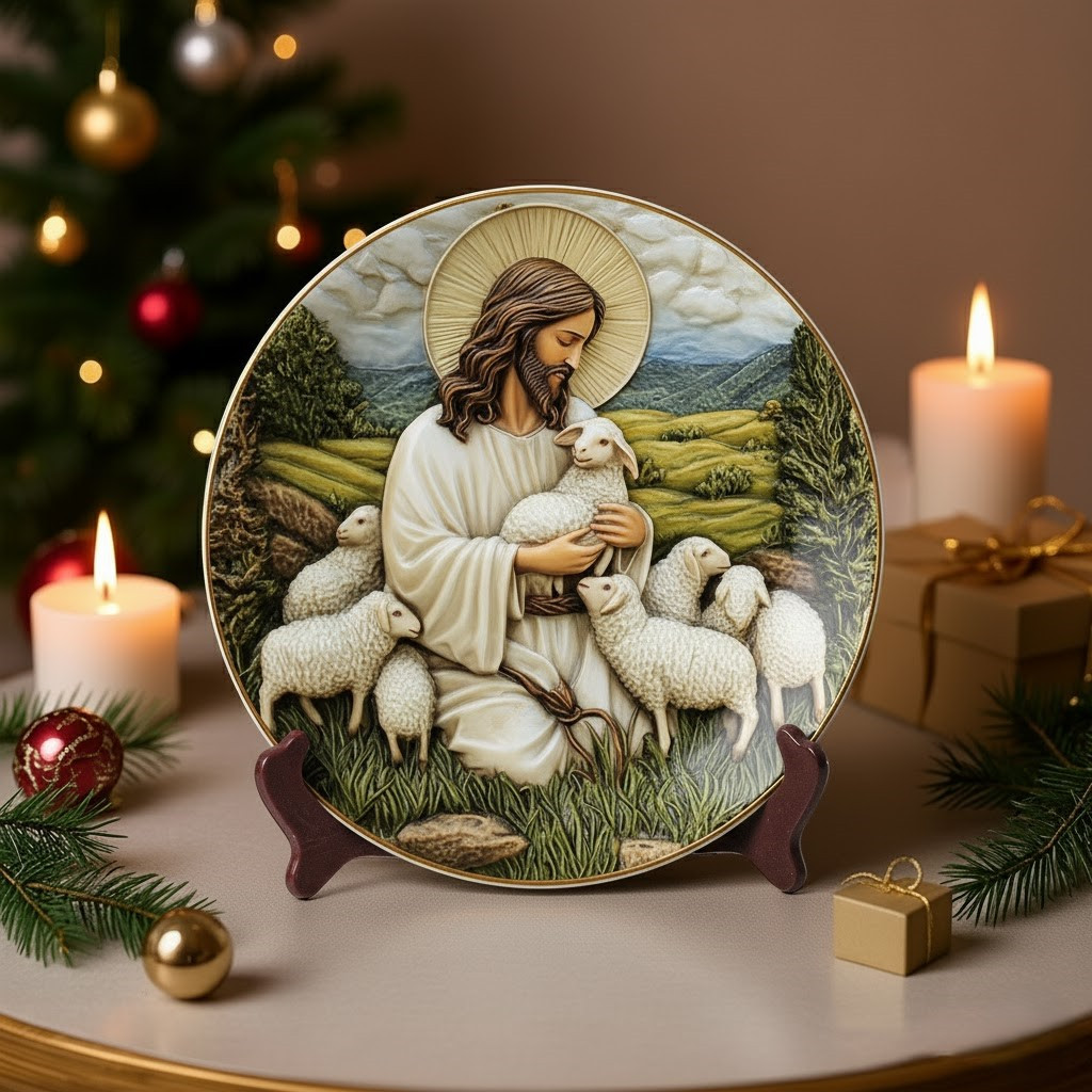 The Good Shepherd Christmas Ceramic Plate Best Xmas Presents For Shepherd Lovers