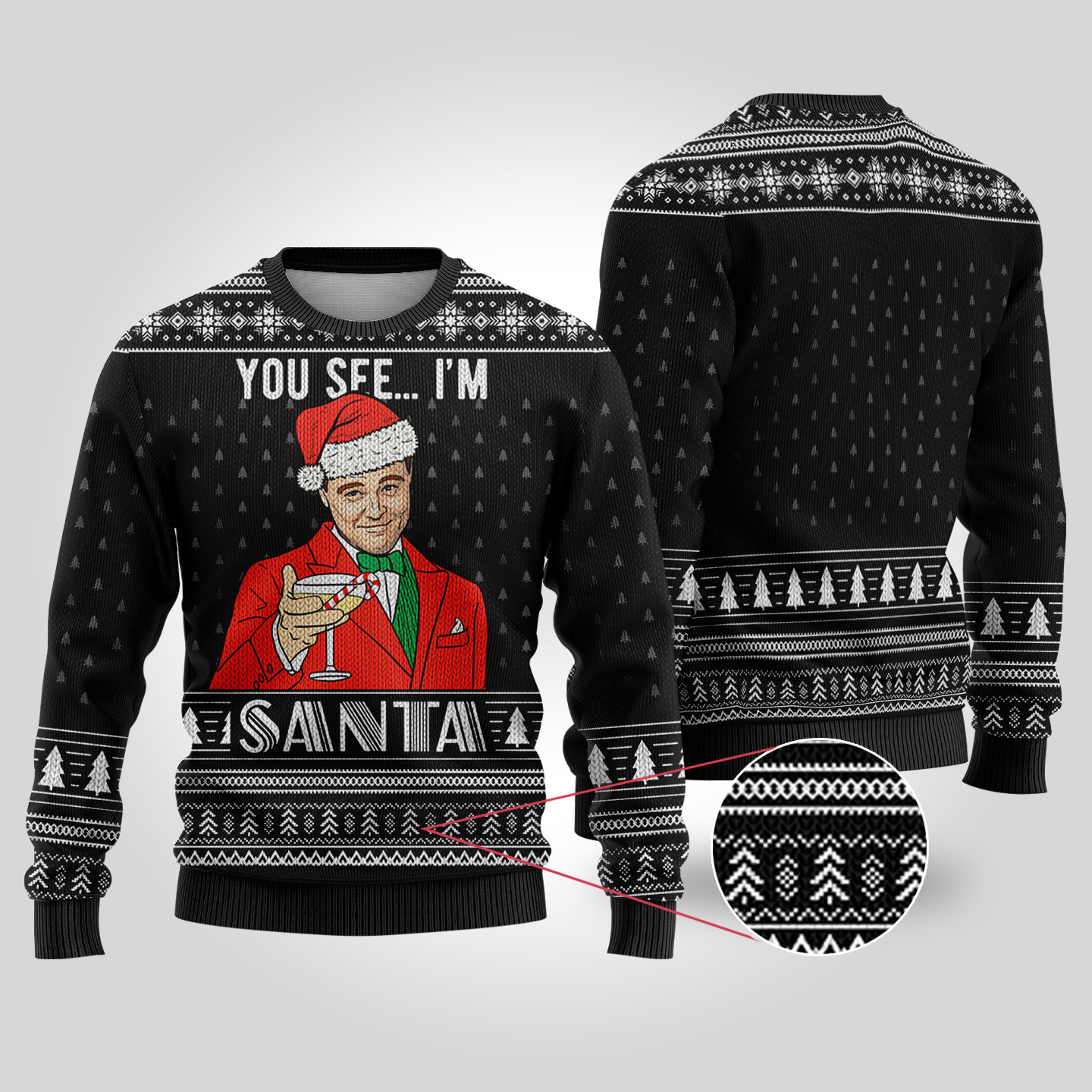 The Great Gatsby Funny Santa Dicaprio Ugly Sweater Black Funny Xmas Sweater for Ugly Sweater Parties