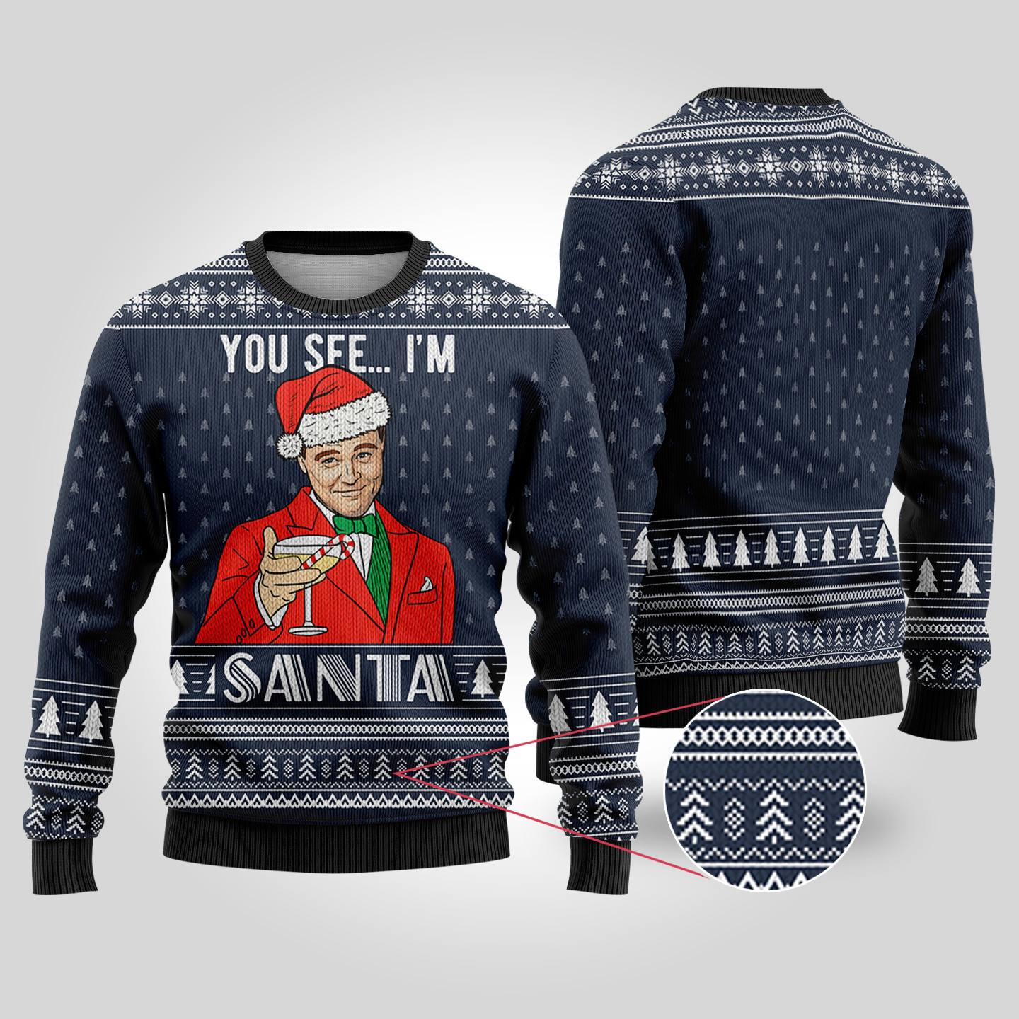 The Great Gatsby Funny Santa Dicaprio Ugly Sweater Navy Exclusive Holiday Sweater Merch for Gift Giving