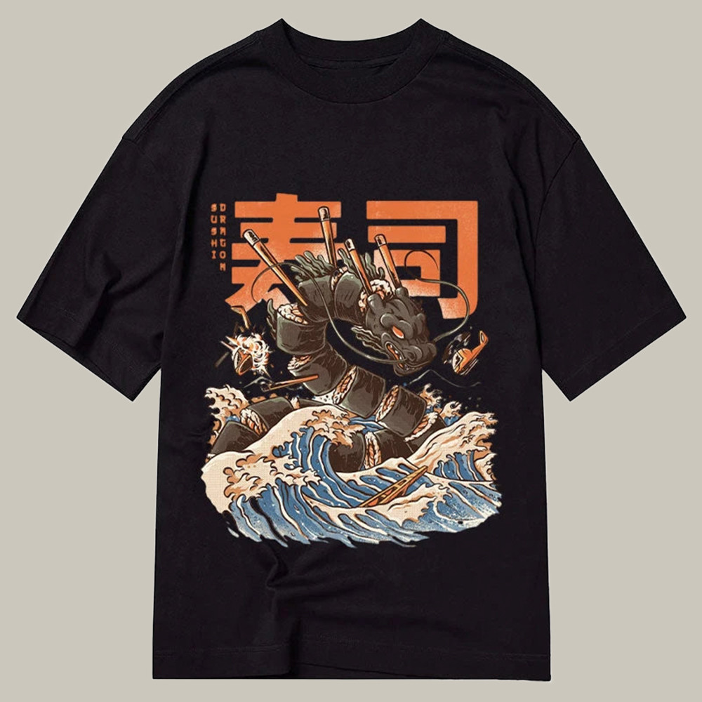 The Great Sushi Dragon Wave Classic Shirt Graphic T-Shirts Christmas Gifts For My Wife