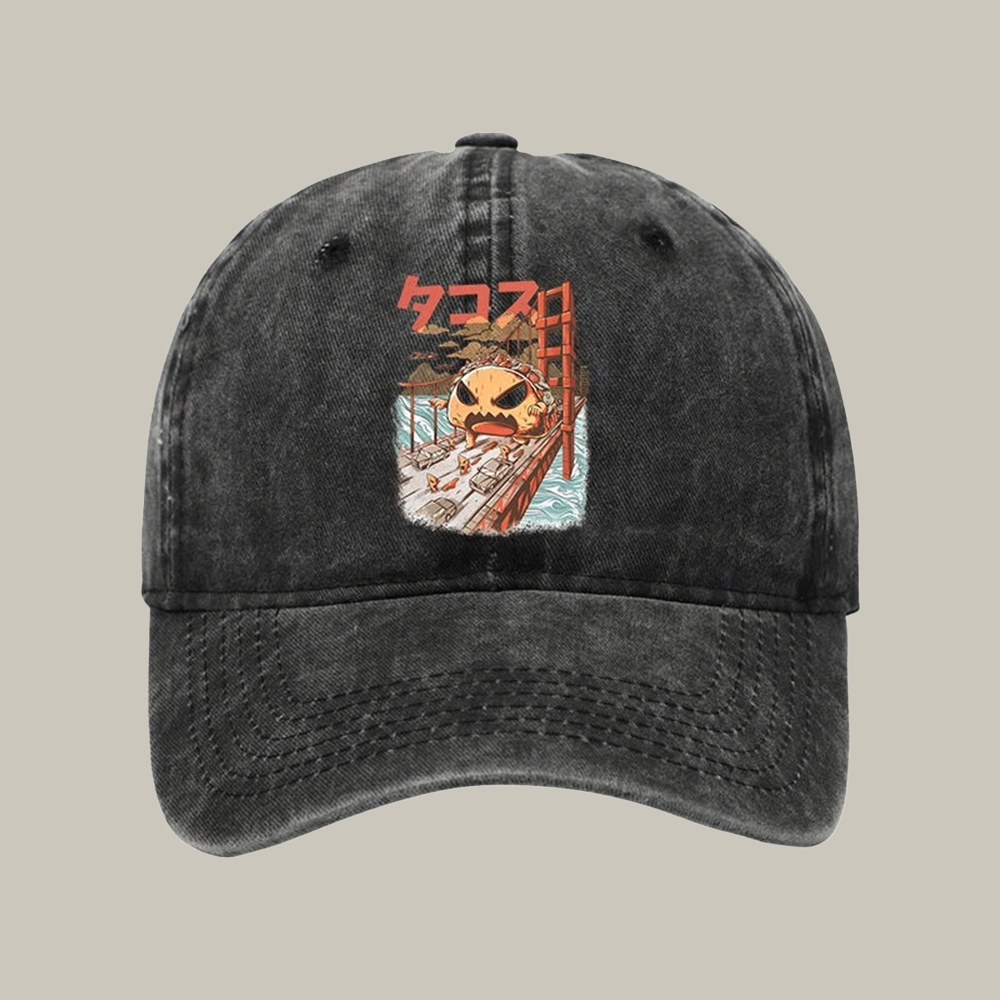 The Great Taco Kaiju Japanese Washed Cap Funny Baseball Cap Christmas Gifts For Mom