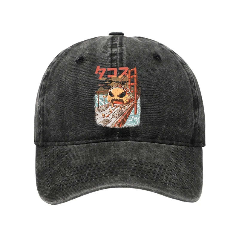 The Great Taco Kaiju Japanese Washed Hat Funny Hat Good Gifts For Enthusiasts