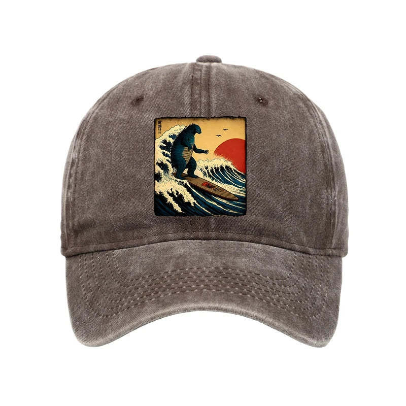 The Great Wave Art Hat Japanese Art Meme Baseball Cap Gifts For Godzilla Lovers